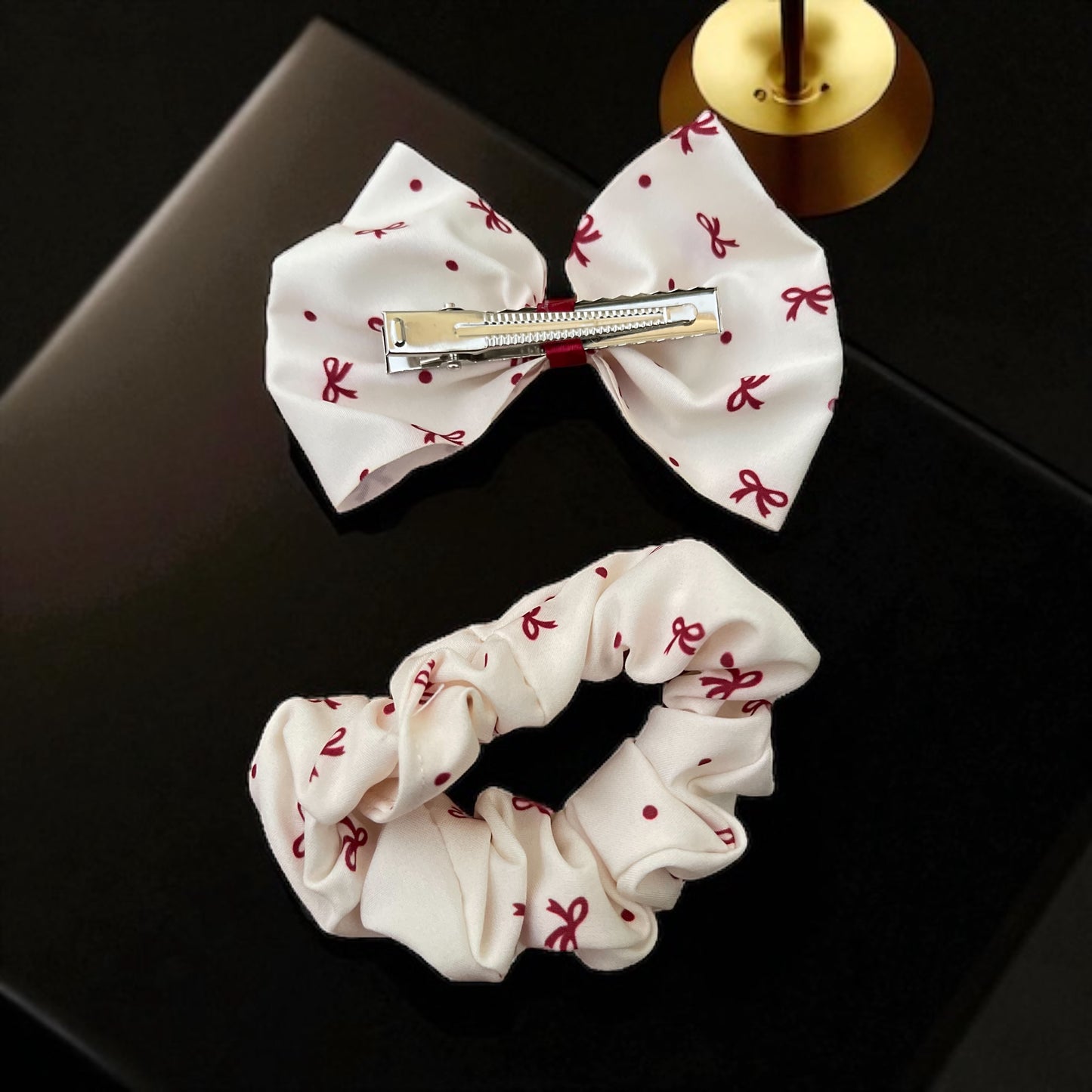 2Pcs/Set Flower Heart Cherry Bow Print Kids Bows Hair Clips & Hair Tie for Girls Handmade Cute Bowknot Hairpin Barrettes Cotton Hair Accessories