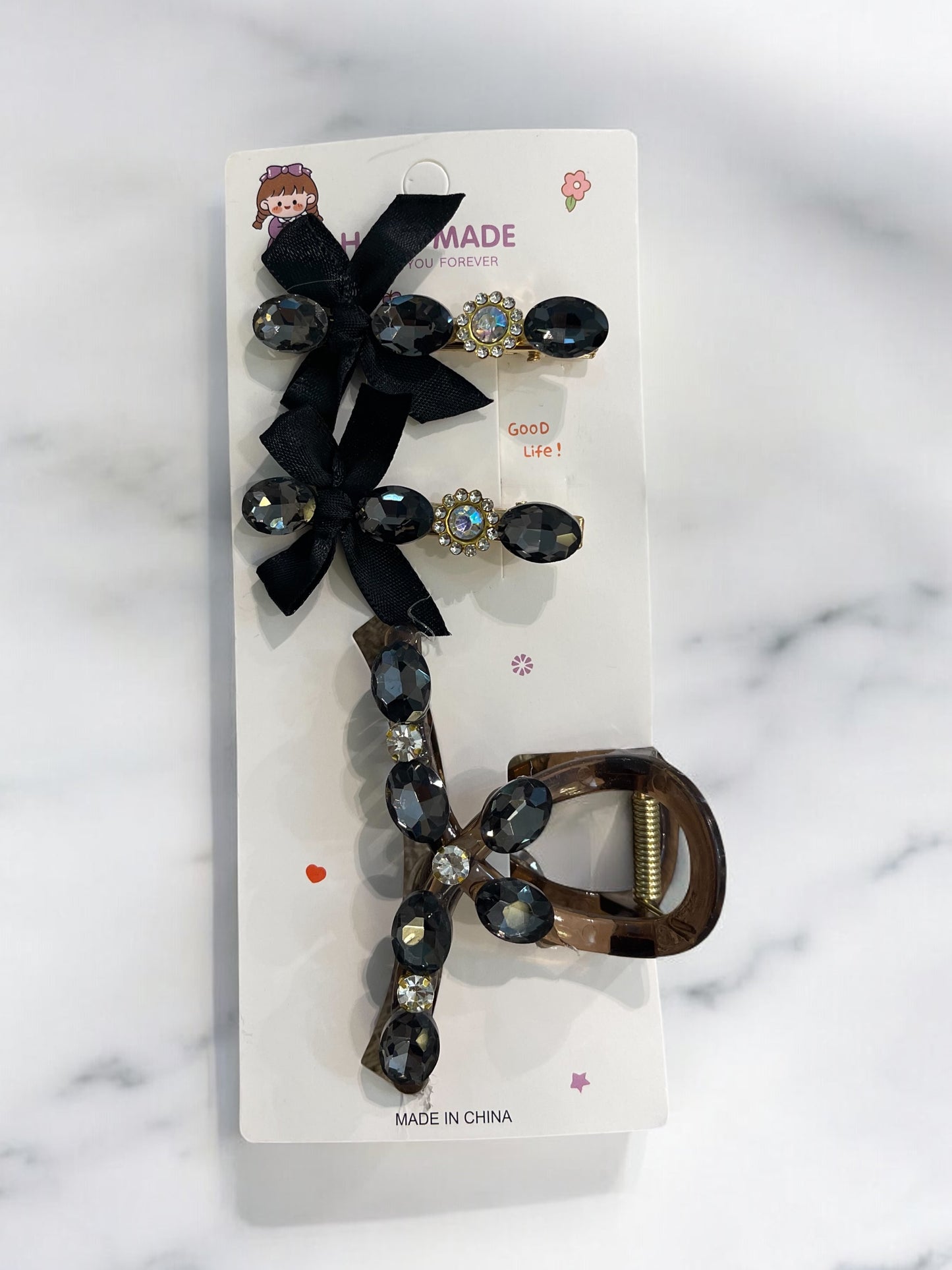 3Pcs Crystal Rhinestone Hair Clips Set