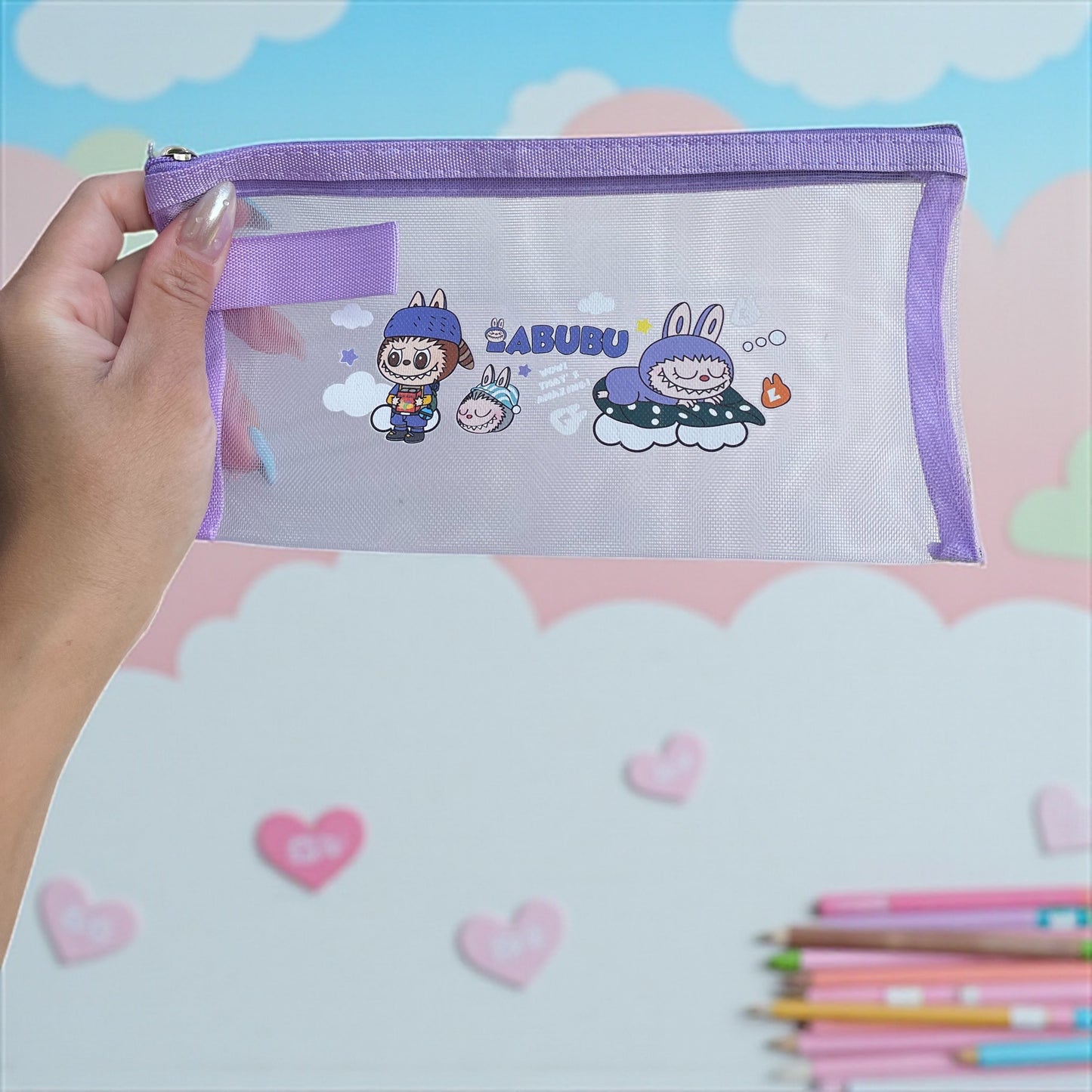 Labubu transparent pencil case Portable Stationery Easy Carry Useful Labubu Print Pencil Pouch