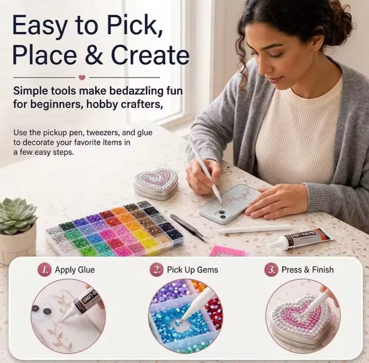 Bling Deco Lab Rhinestones & Crystals Set - 15,25,40 Colors with Precision Tools