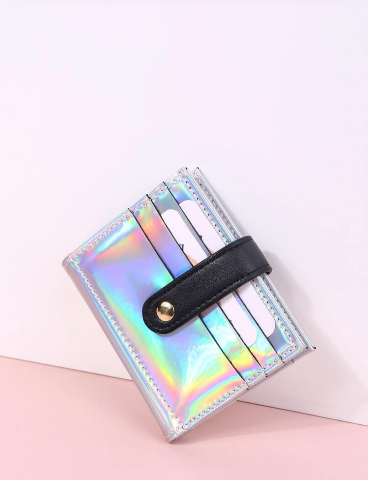 SHEIN Holographic Snap Button Lightweight Portable Card For Female Card Holder Wallet Business Card Holder Credit Card Holder Id Card Holder Mini wallet