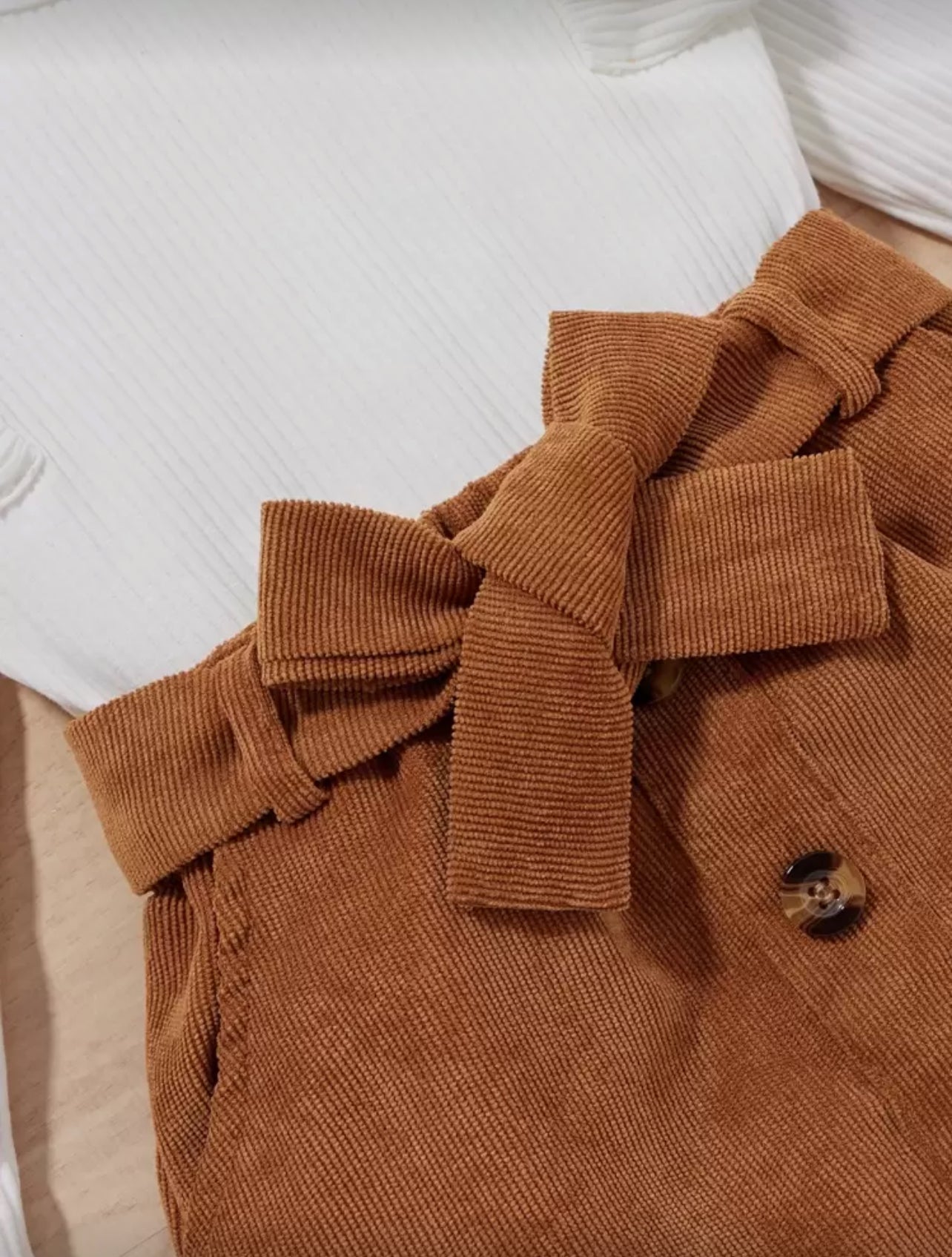 SHEIN Young Girl Ribbed Knit Ruffle Trim Top & Belted Skirt - 3Y