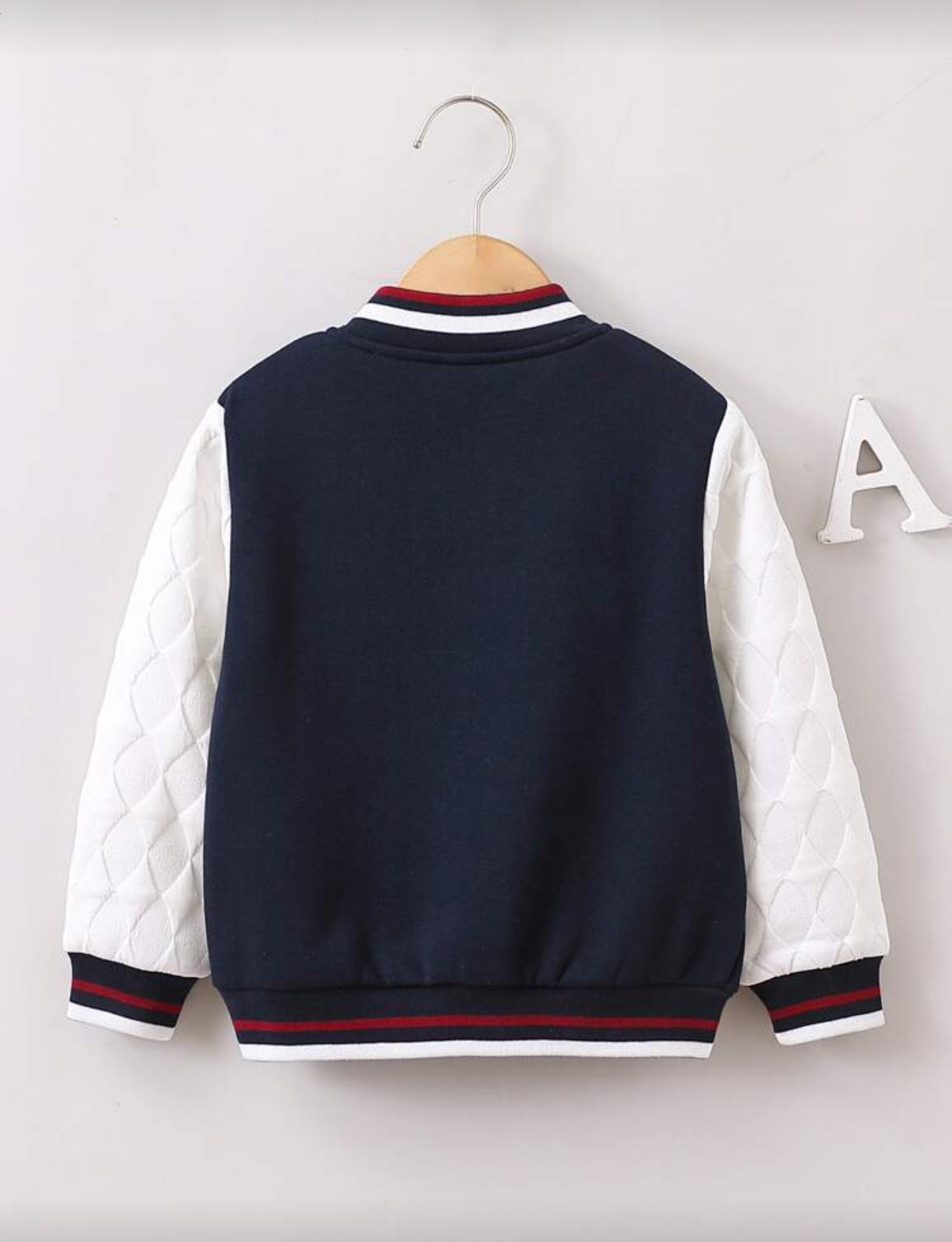 SHEIN Toddler Boys Letter Patched Striped Trim Bomber Jacket Without Tee - 6Y