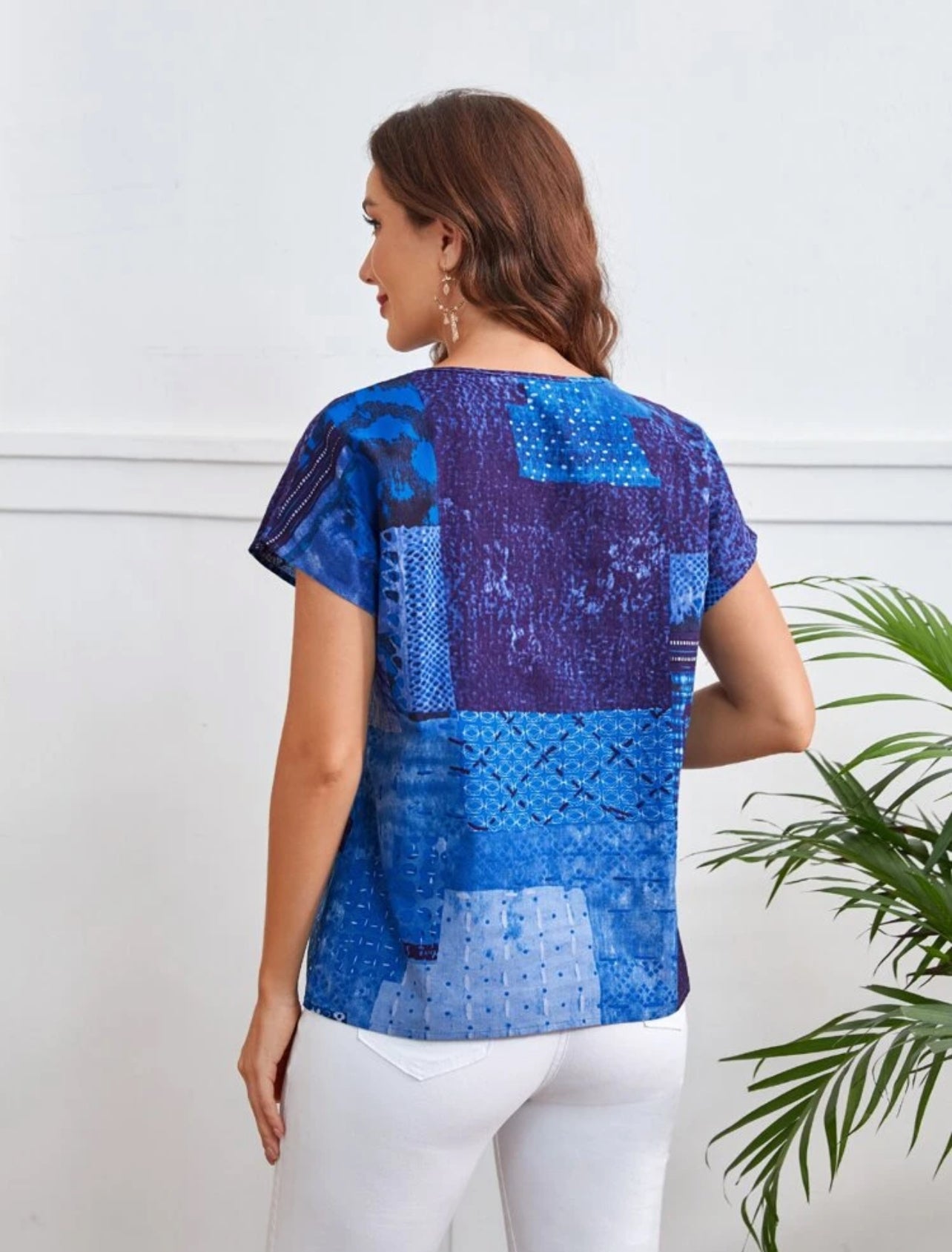 SHEIN EMERY ROSE Patchwork Print Top - M