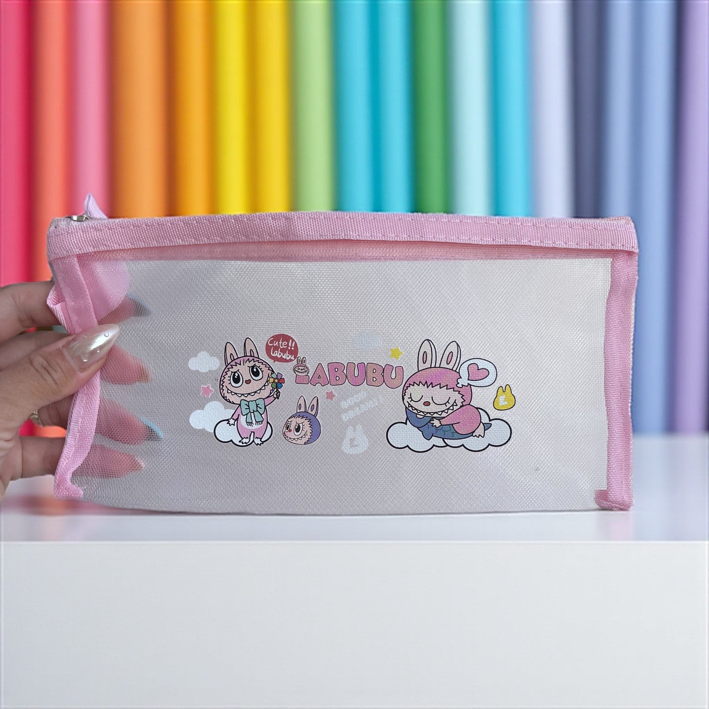 Labubu transparent pencil case Portable Stationery Easy Carry Useful Labubu Print Pencil Pouch