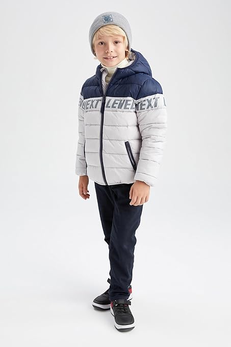 Defacto Navy boys hooded fleece lined puffer jacket