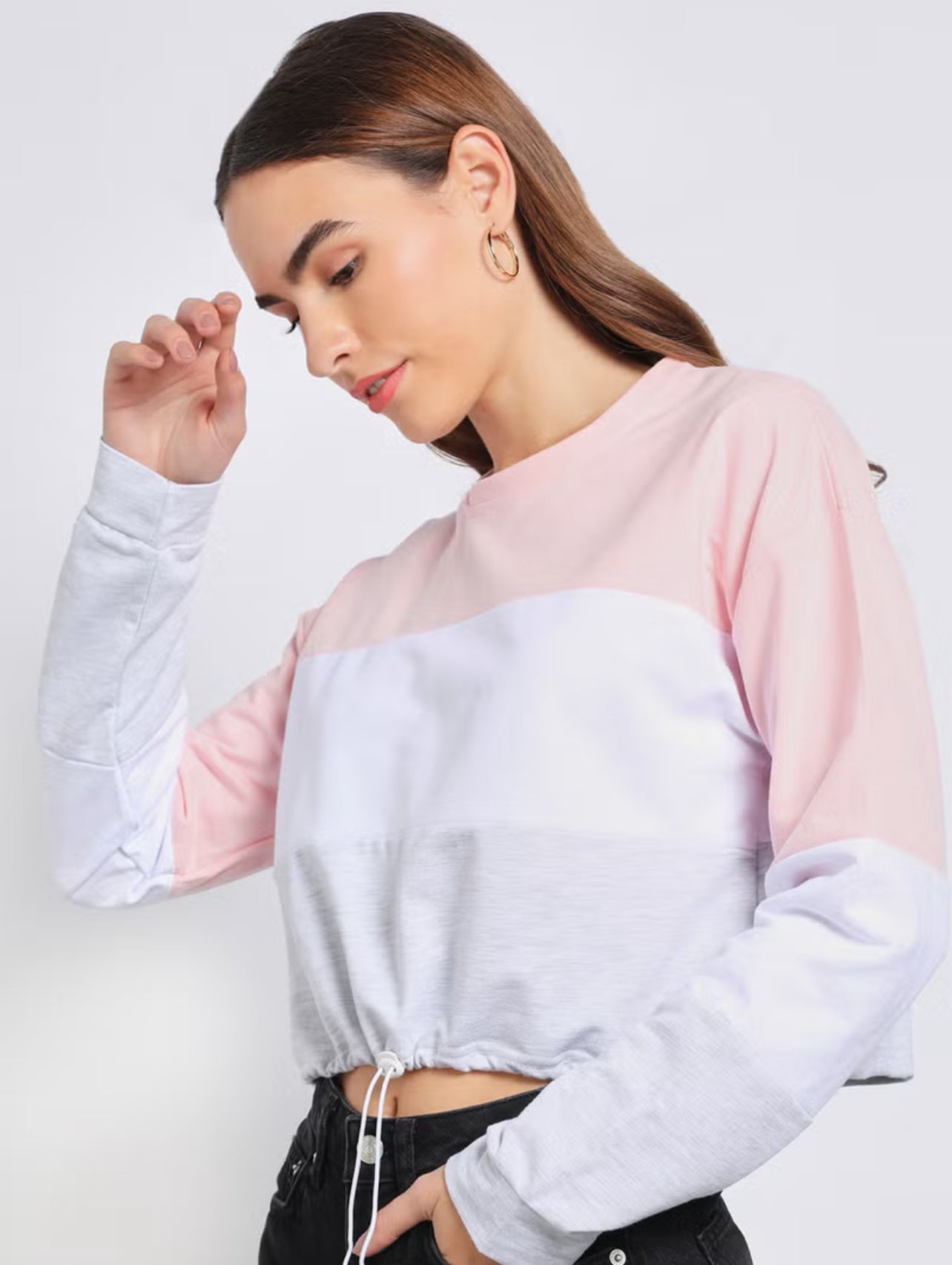 Women Contrast Color Short Hoodie Multicolour - Small