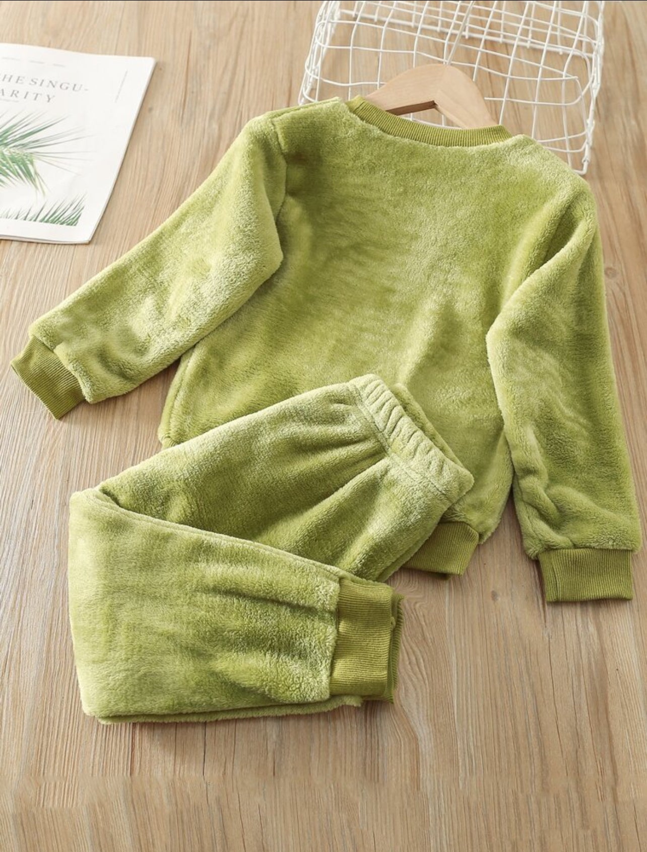 Toddler Girls Bear Embroidery Flannel Sweatshirt & Sweatpants - 4,5 Years
