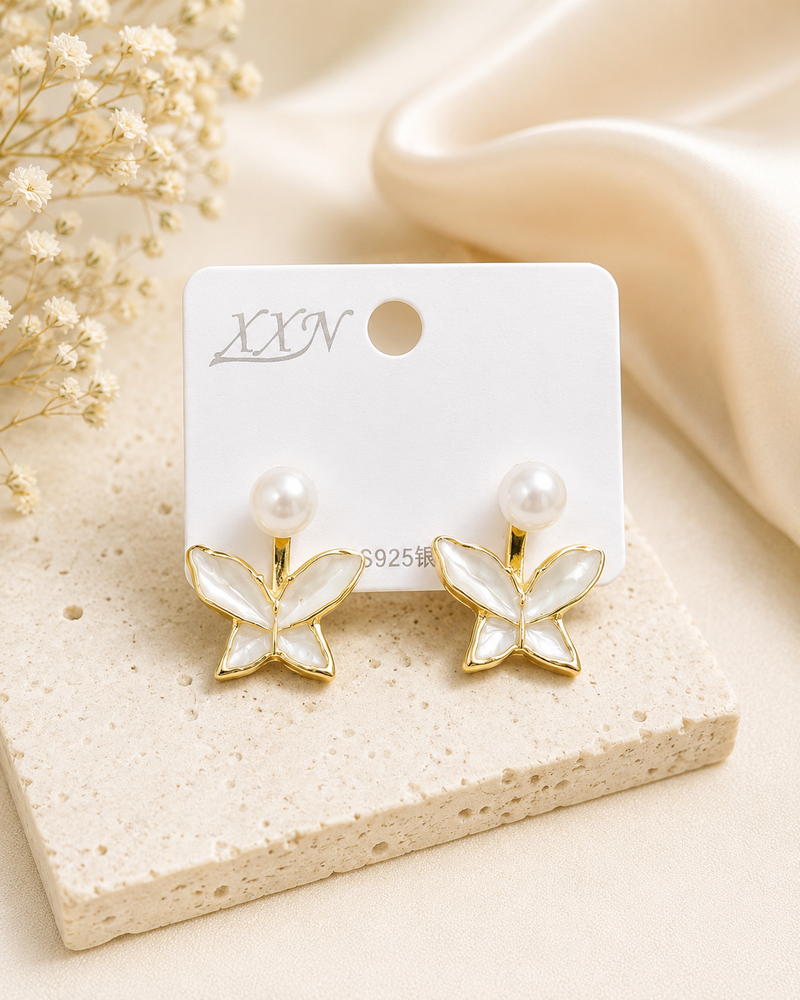 Pearl Butterfly Stud Earrings