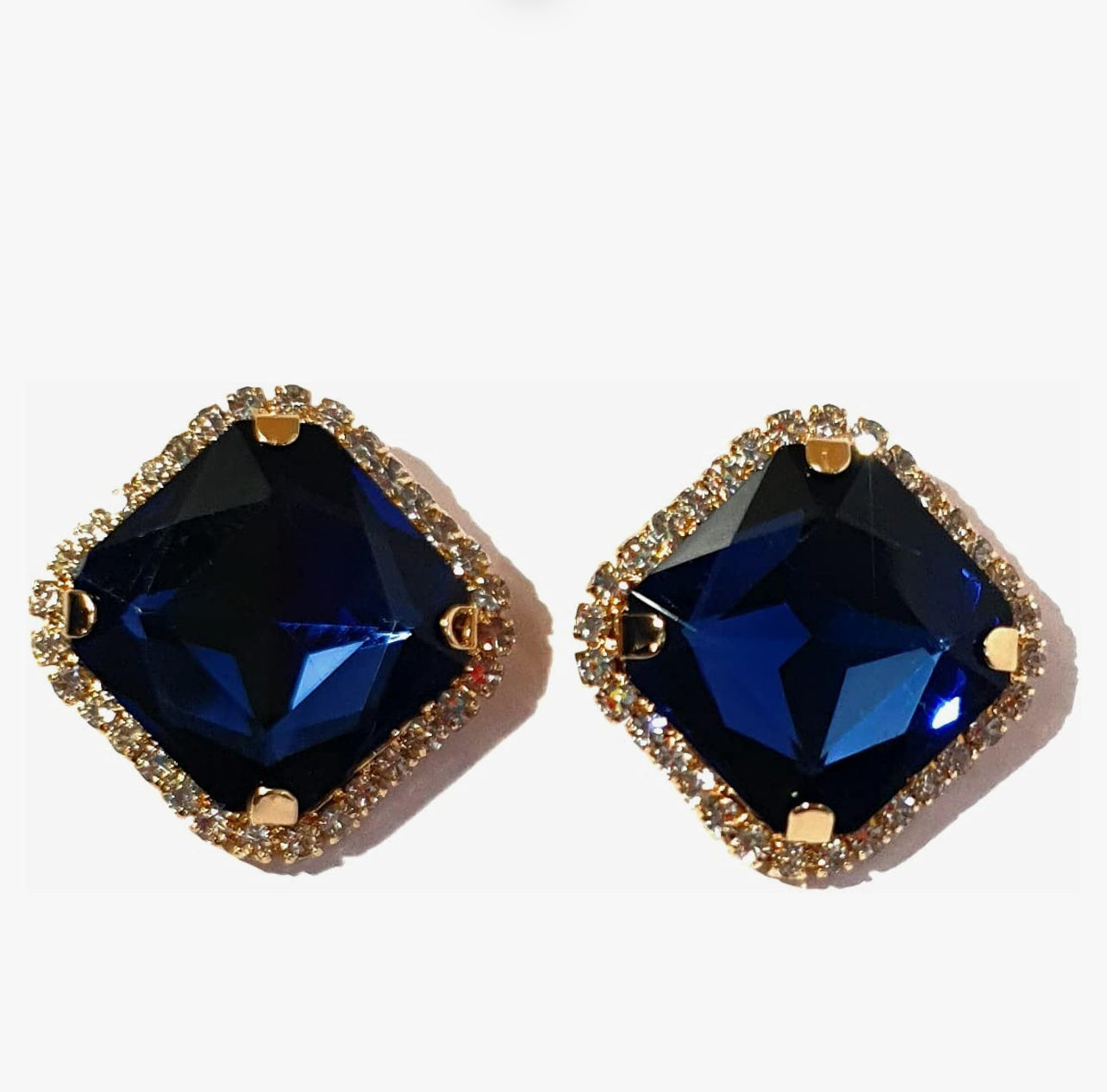 The Ethnicity big stone studded rectangular stud earrings for women/girls fancy zirconia (Blue)
