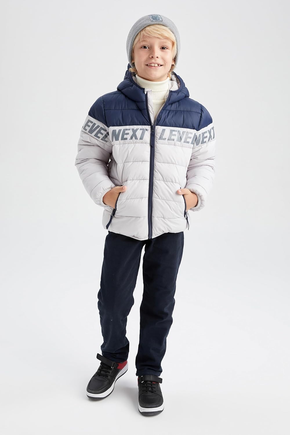 Defacto Navy boys hooded fleece lined puffer jacket