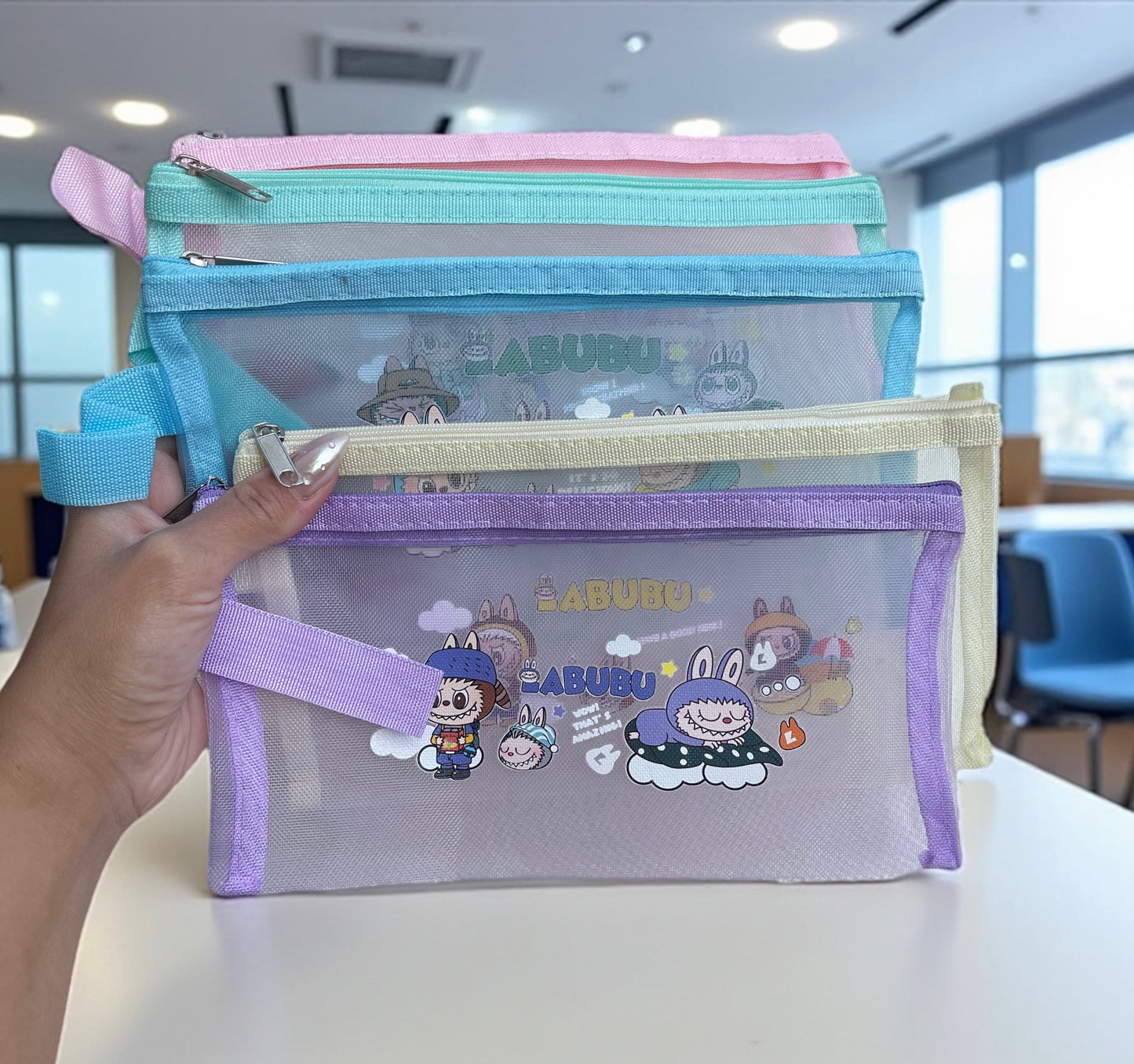 Labubu transparent pencil case Portable Stationery Easy Carry Useful Labubu Print Pencil Pouch