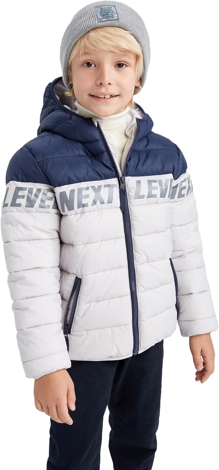 Defacto Navy boys hooded fleece lined puffer jacket