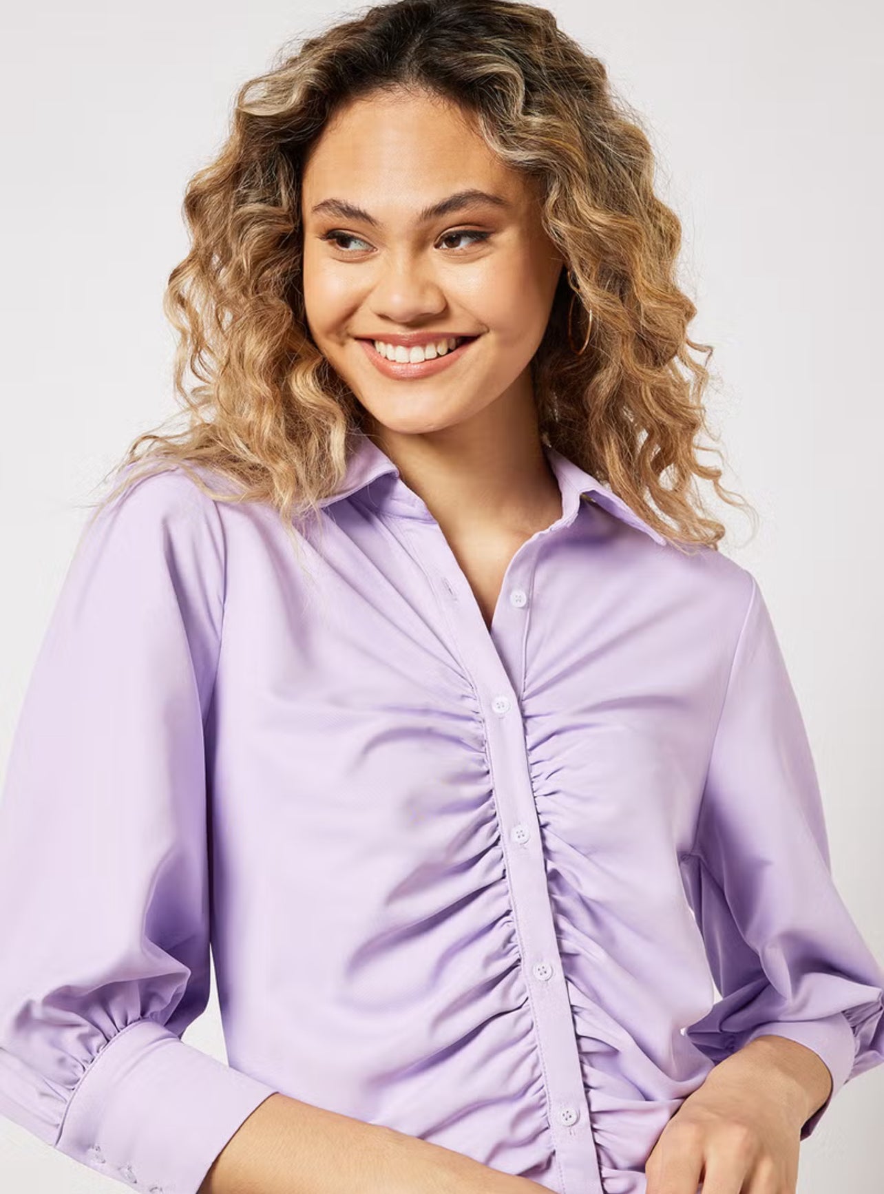 Shirt Neck Front Button Ruffled evening Dress lavender - Medium
