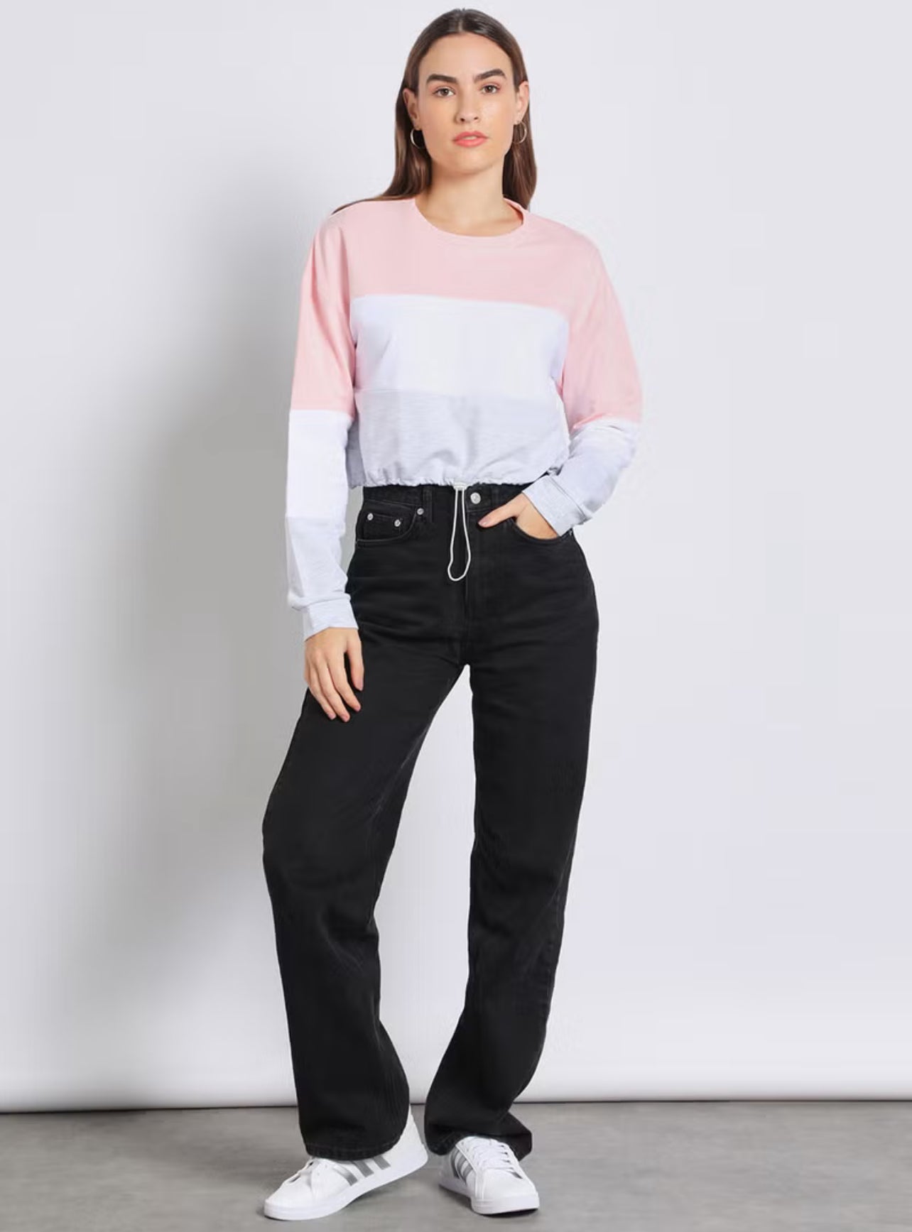 Women Contrast Color Short Hoodie Multicolour - Small