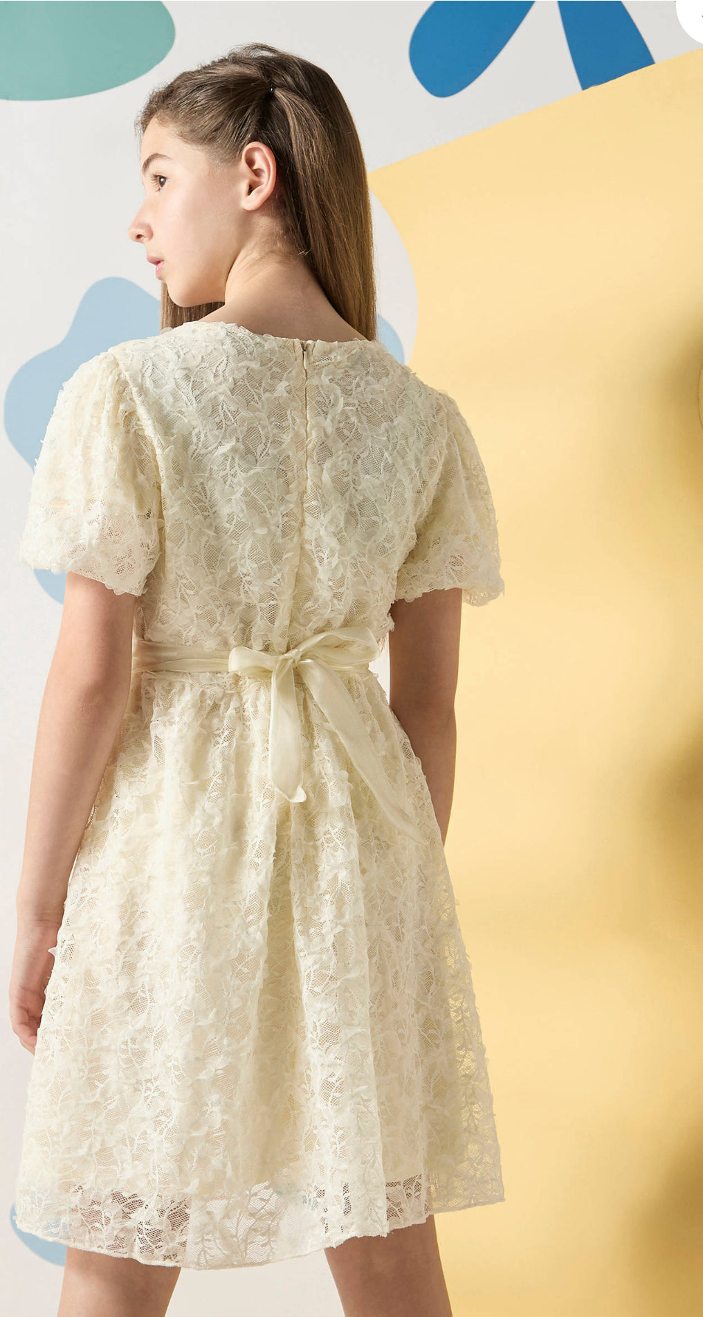 Textured Balloon Sleeves A-Line Dress - 11 Years
