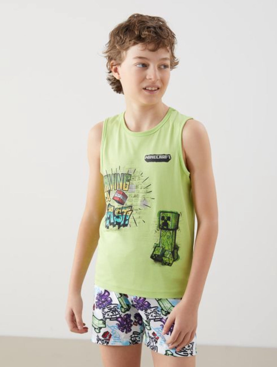 LCW Kids Crew Neck Minecraft Printed Boys' Tank Top and Swim Shorts