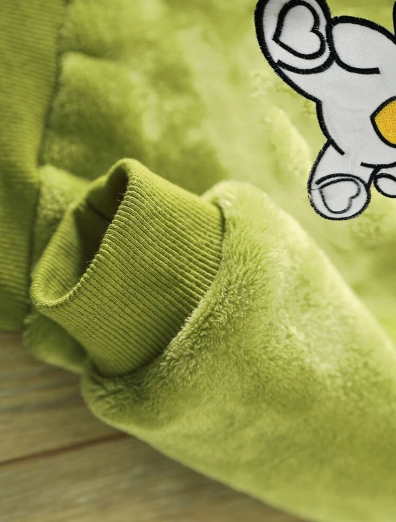 Toddler Girls Bear Embroidery Flannel Sweatshirt & Sweatpants - 4,5 Years