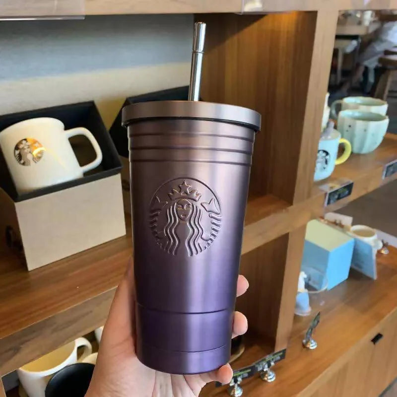 Starbucks Coffee Tumbler w/ Metal Straw Double Wall Insulated Vacuum Cup Flask Mug Tumbler 473ML
