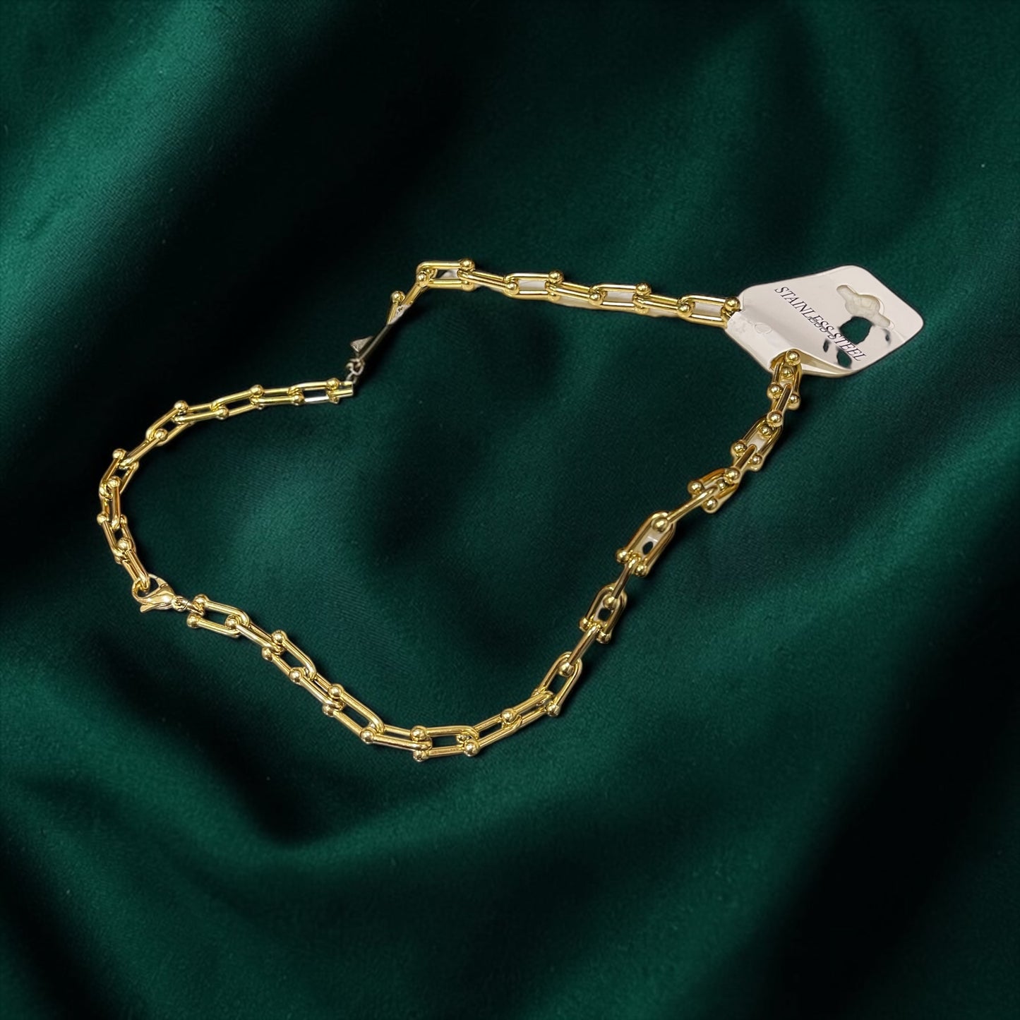 Gold Stainless Steel Paperclip Chain Necklace – Modern Link Design