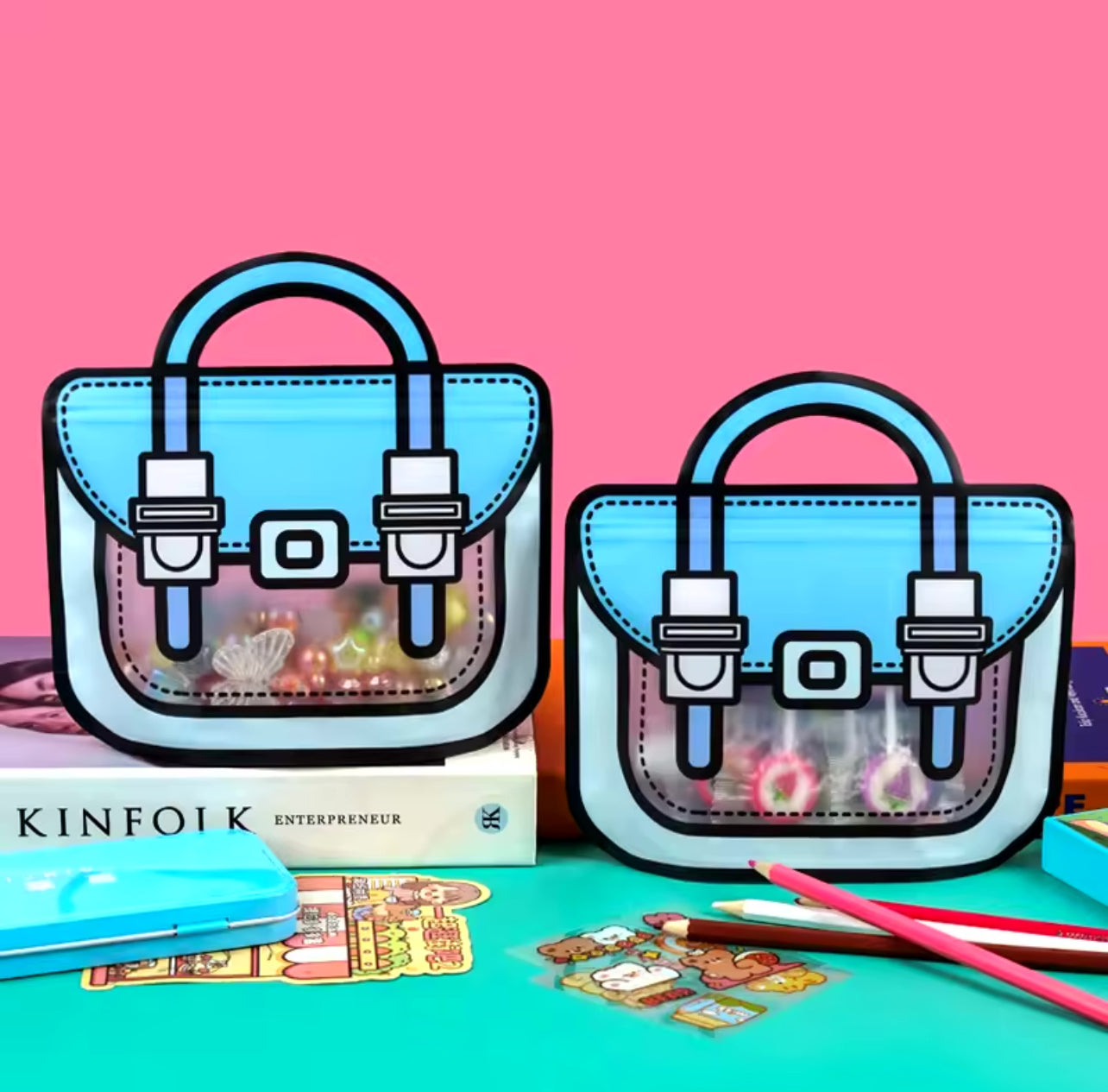 StoBag Candy Packaging Ziplock Bags Cute Snack Chocolate Tote Handle with Window Kids Cartoon Plastic Sealed Food Storage