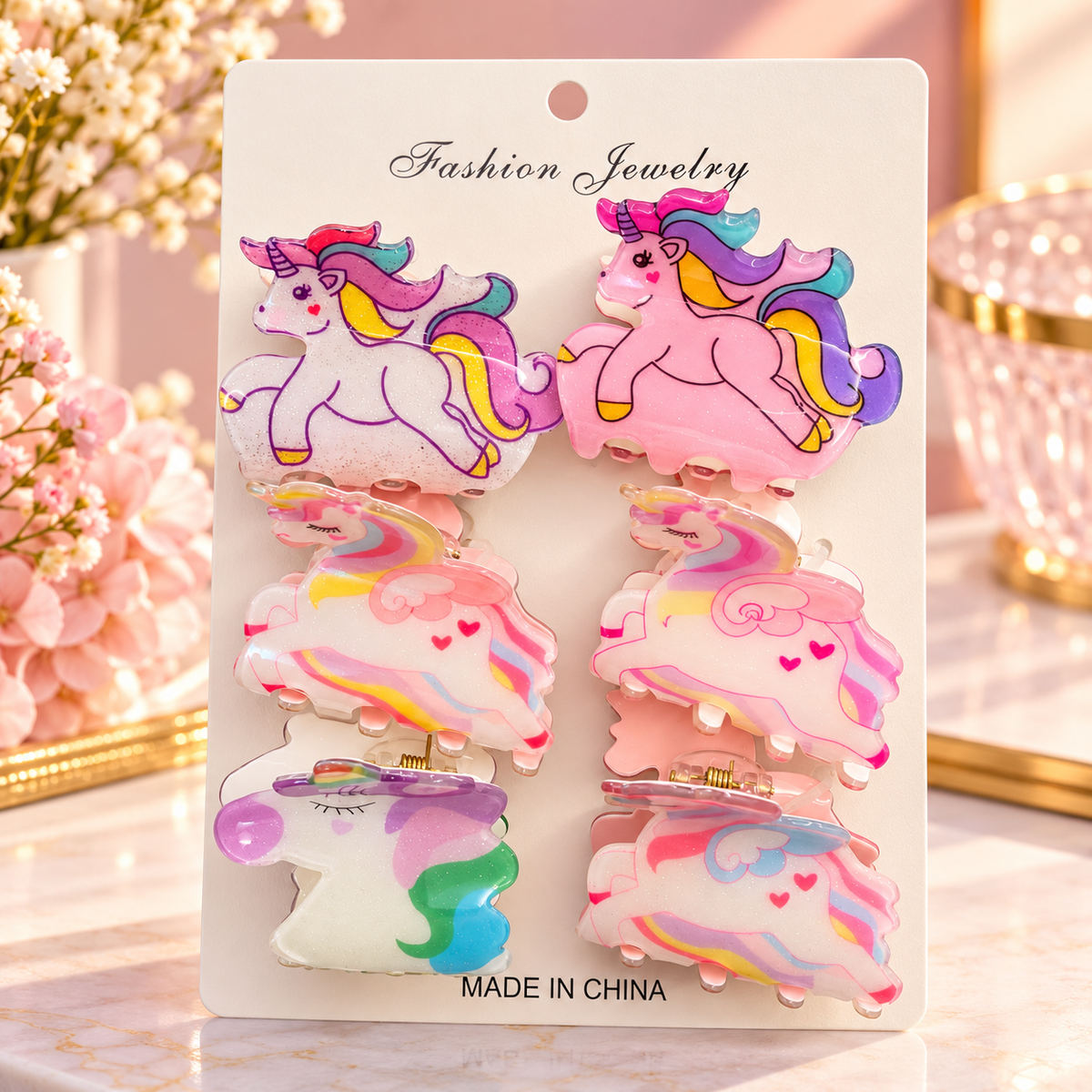 Unicorn Fantasy Hair Claw Clips Set โ 6 Pieces