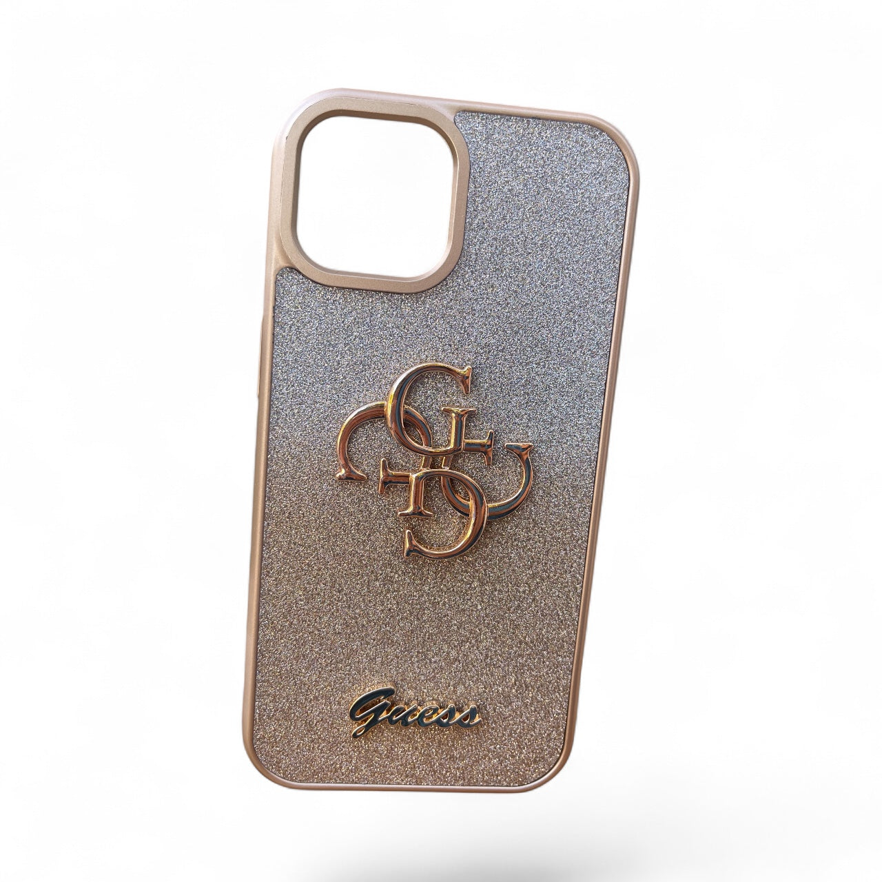 Guess iPhone 15 Compatible Glitter Logo Case Gold
