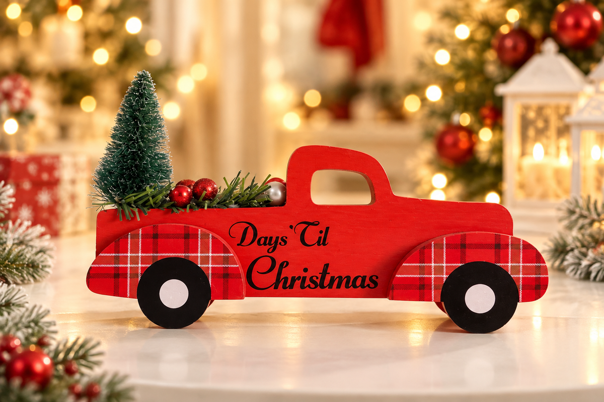 Christmas Countdown Red Pickup Truck Decoration – “Days ’Til Christmas”