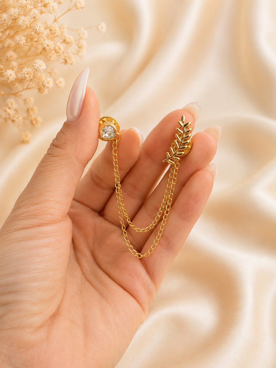 Gold Leaf Chain Brooch Pin