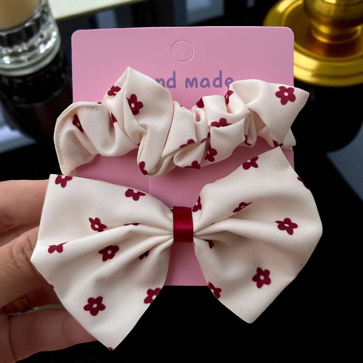 2Pcs/Set Flower Heart Cherry Bow Print Kids Bows Hair Clips & Hair Tie for Girls Handmade Cute Bowknot Hairpin Barrettes Cotton Hair Accessories