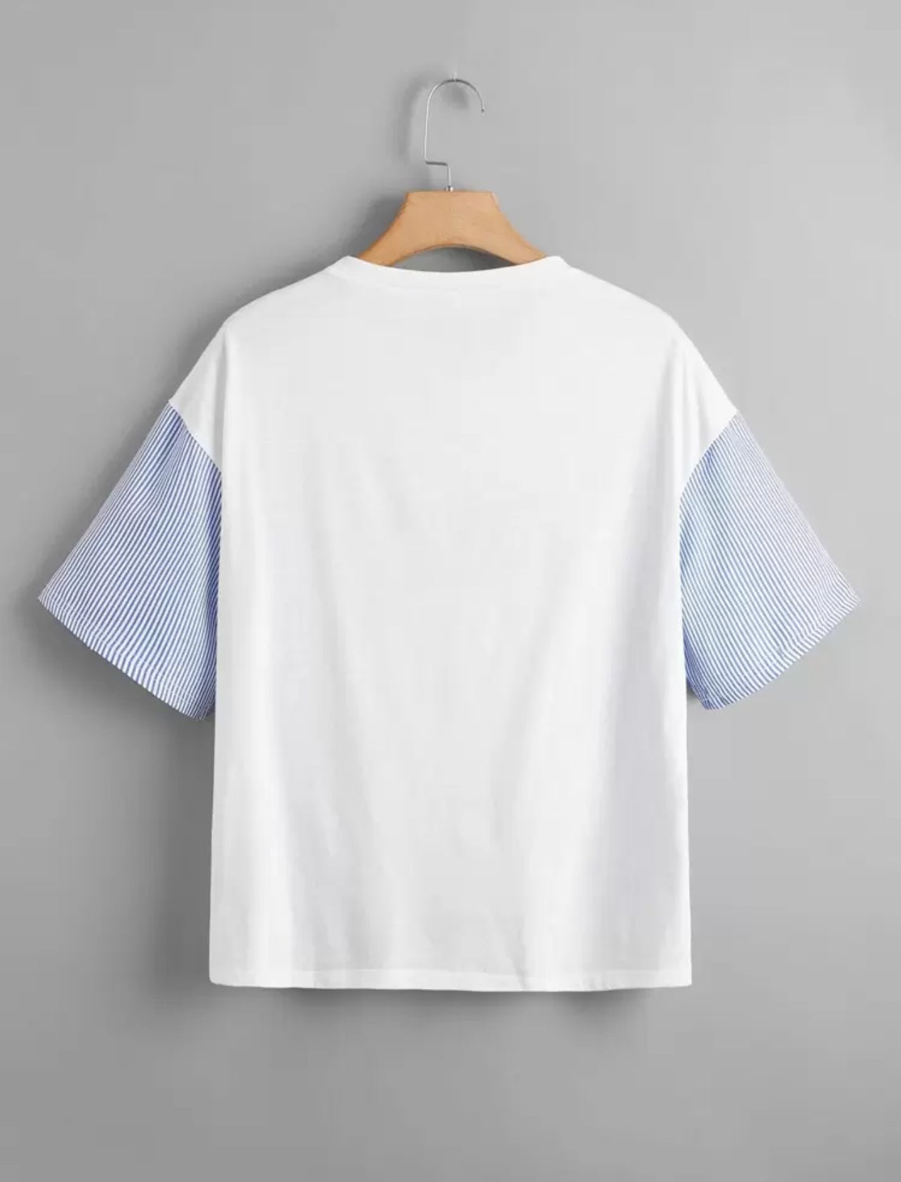 Shein Plus Letter And Striped Print Drop Shoulder Summer Tee - 0XL,1XL