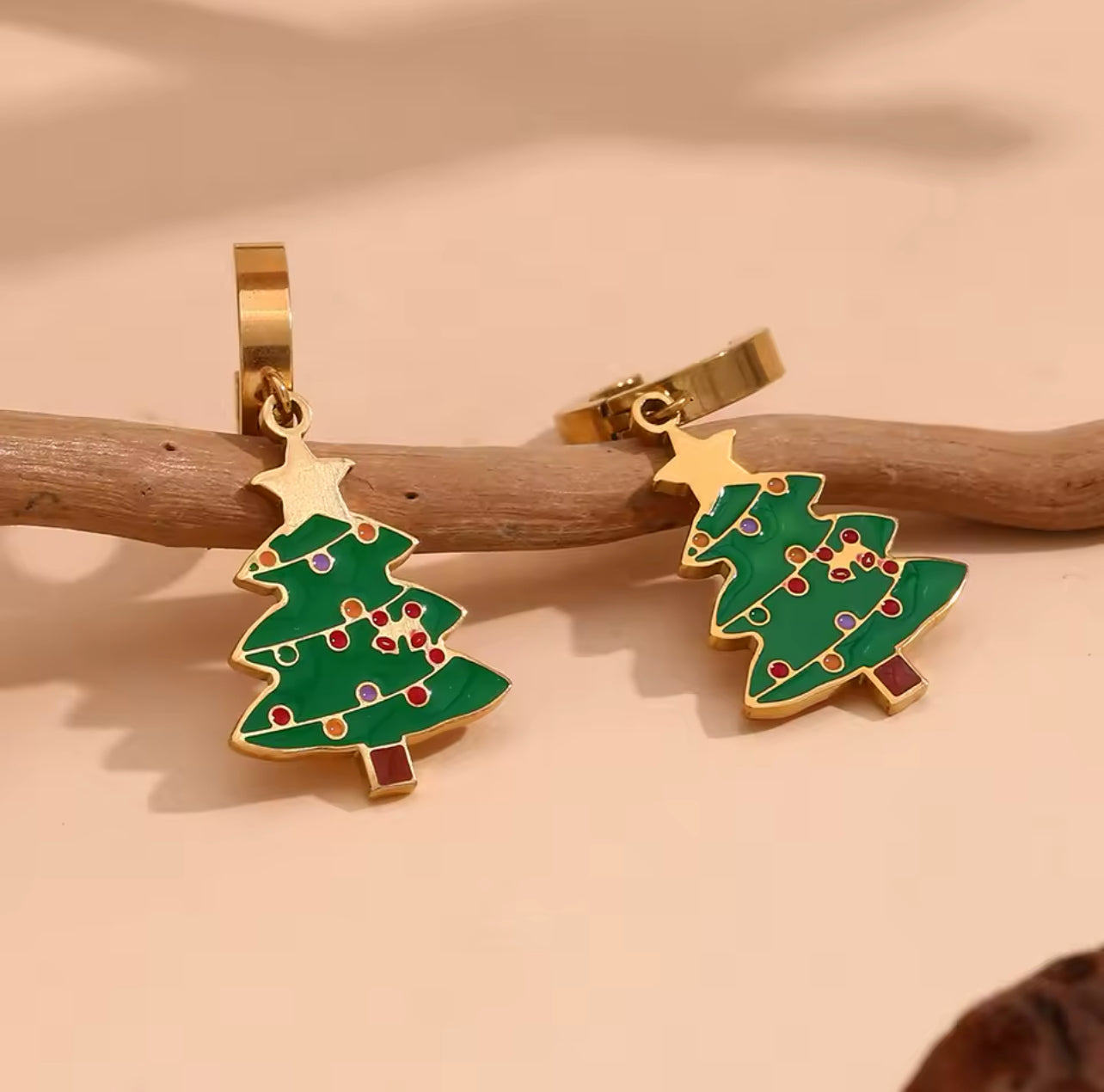Christmas Tree P.endant Earring Cute Charm 316L Stainless Steel 18K Gold Plated Women Festival Plant Charm Waterproof