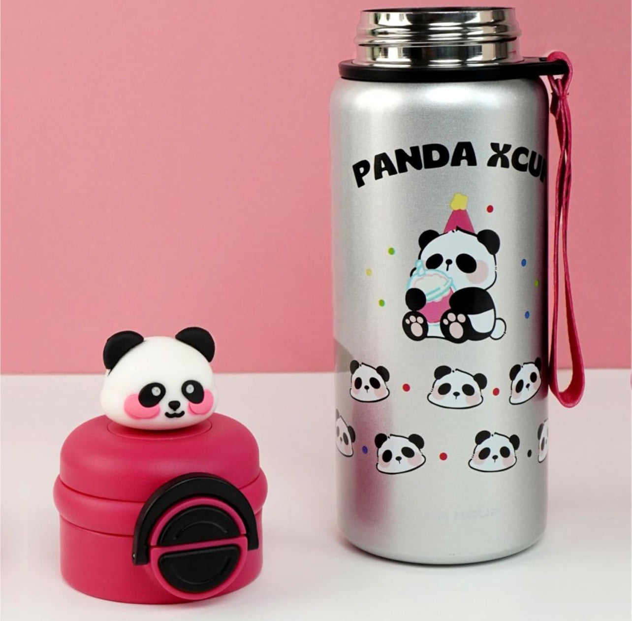 Kids Water Bottle Thermos Stainless Steel with Straw Fuchsia 500ml