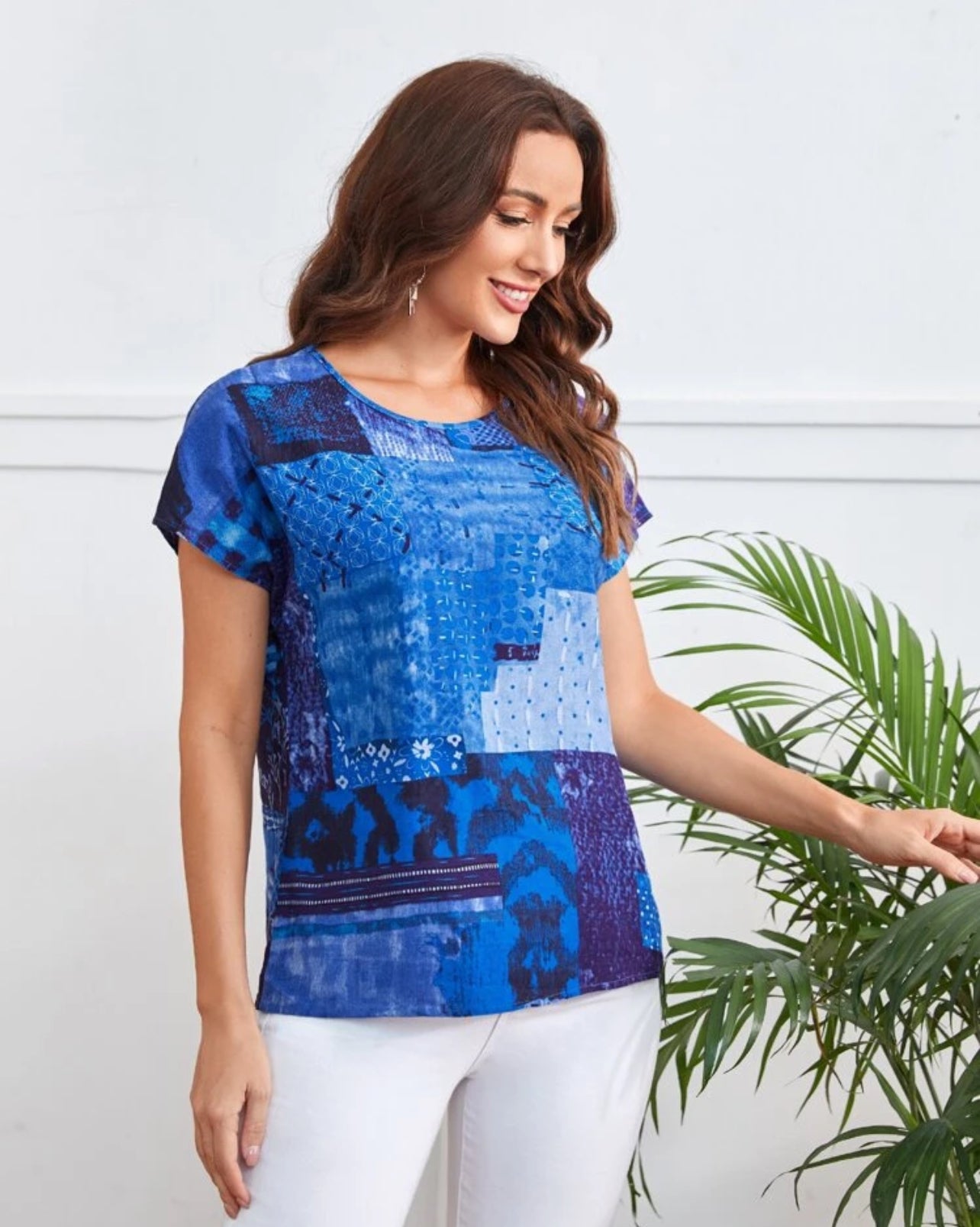 SHEIN EMERY ROSE Patchwork Print Top - M