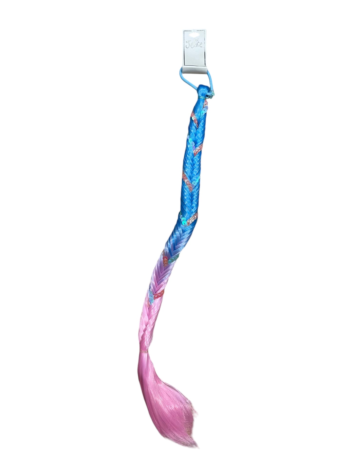 2Pcs Justice Blue Pink Sequin Faux Hair Piece Ponytail Braid Halloween Costume Birthday Advertise