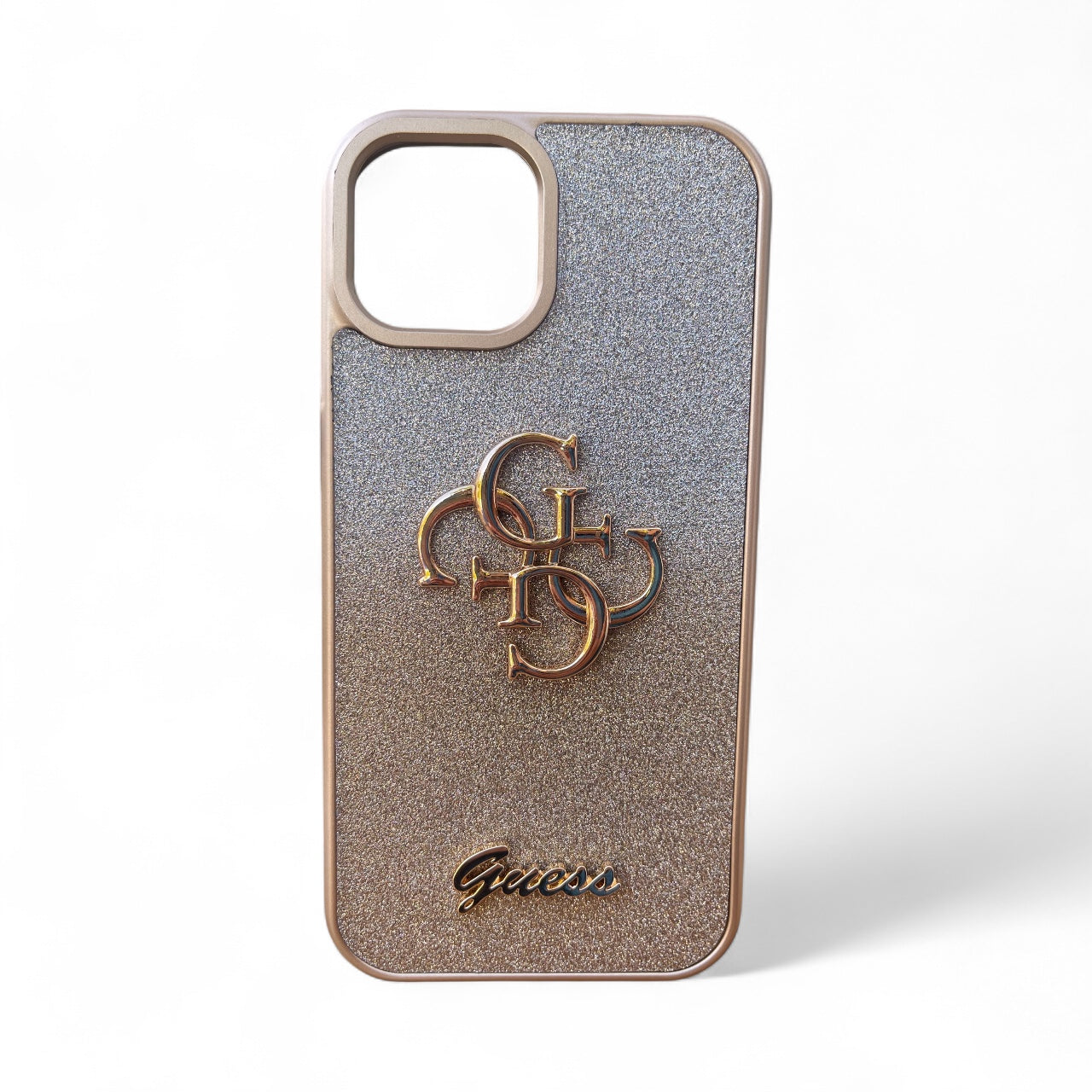 Guess iPhone 15 Compatible Glitter Logo Case Gold