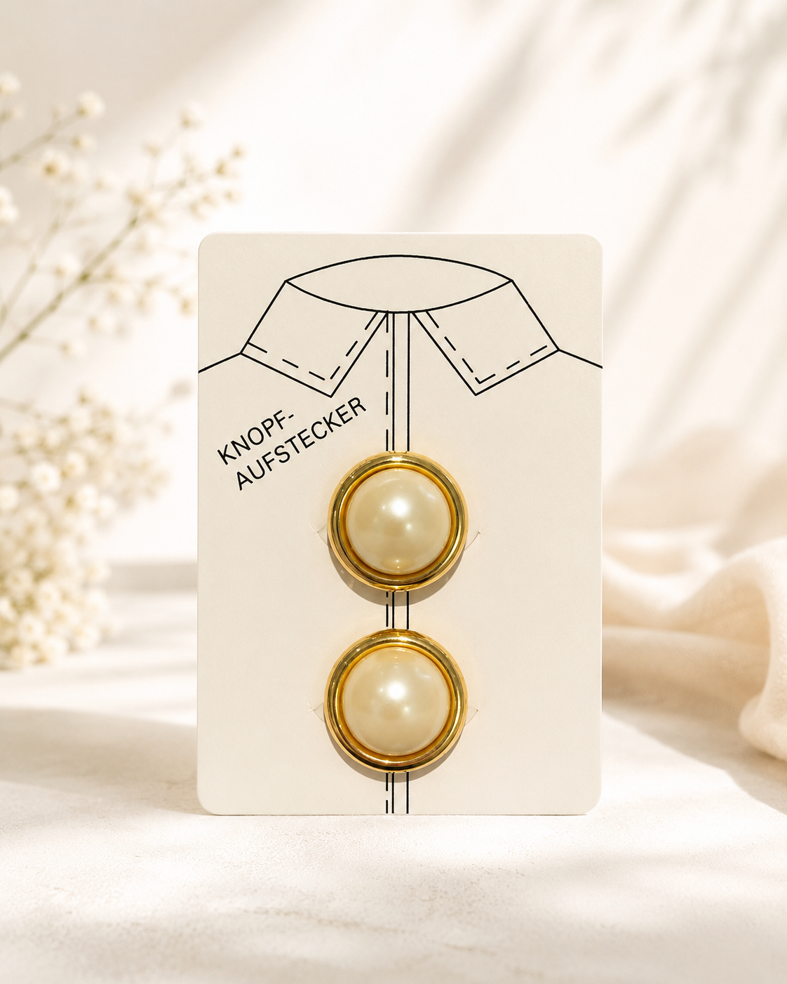 2PCs Elegant Pearl Button Covers – Gold Trim Statement Shirt Accessories