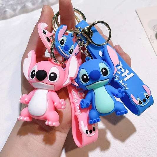 Anime Disney Keychain Kawaii Cartoon Lilo & Stitch Angie Cute Doll Keyring Ornament Key Chain Car Pendant Decorate Kids Gifts