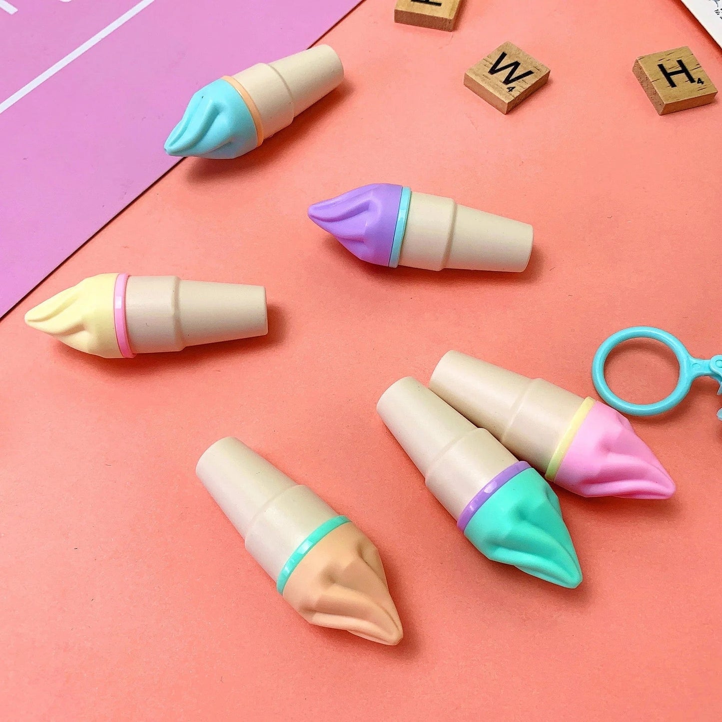 6pcs Cute Mini Highlighter Pen Kawaii Cartoon Ice Cream Shape Fluorescent Marker Pens School Office Stationery