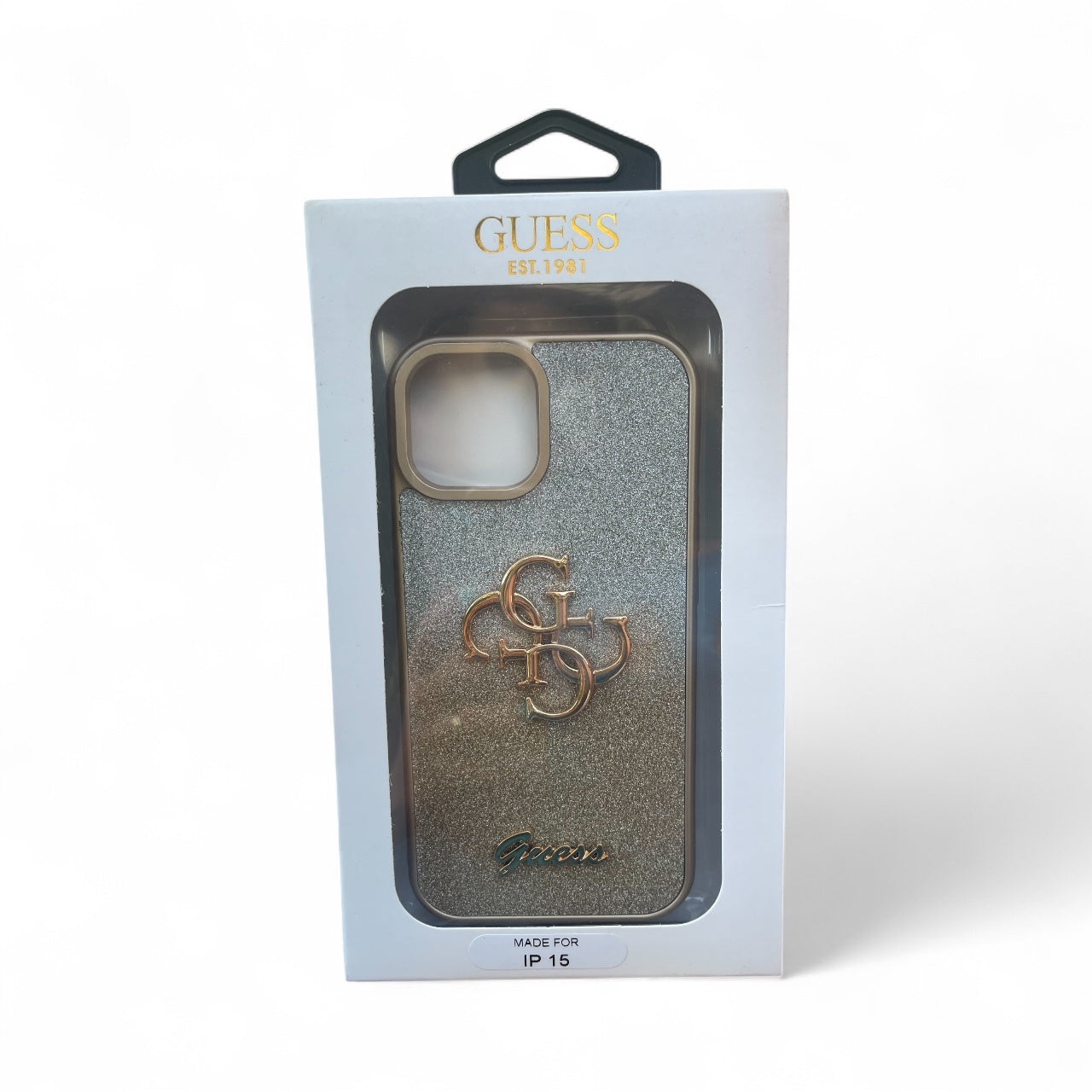 Guess iPhone 15 Compatible Glitter Logo Case Gold
