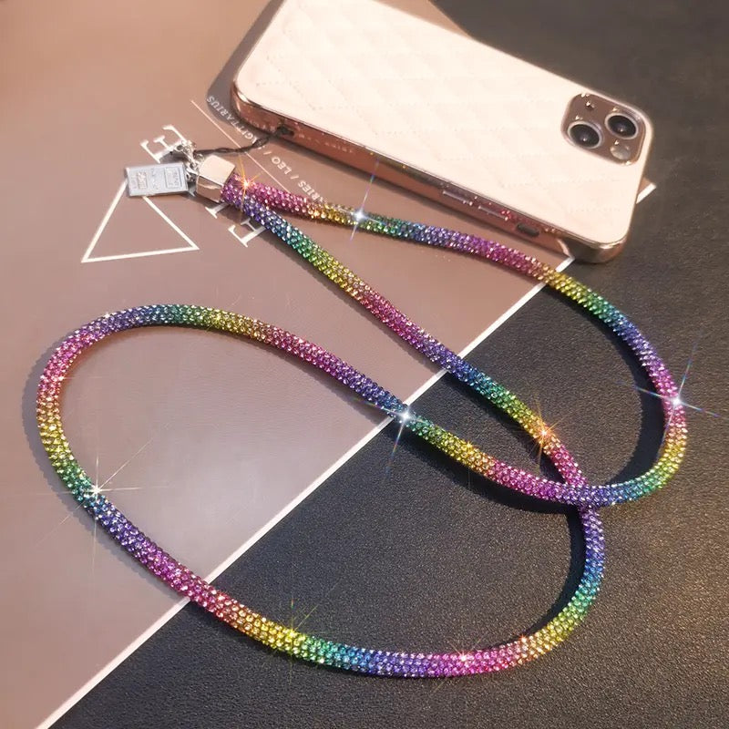Long Wrist Style Rhinestone P.endant Mobile Phone Lanyard Full Diamond Colorful Long Neck Strap Anti Loss Sling