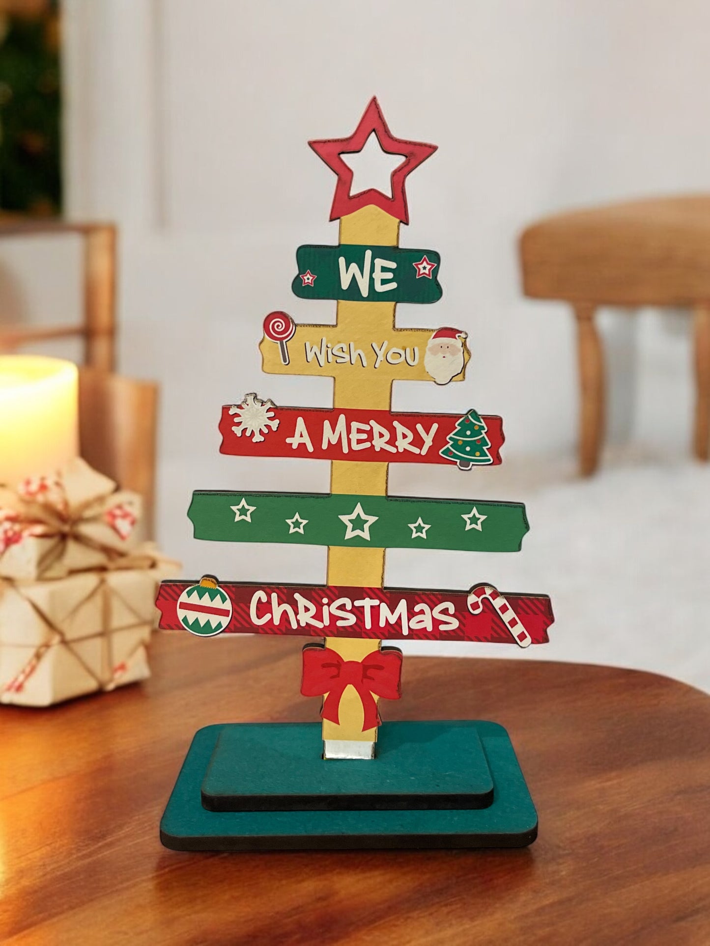 Christmas Tree Desktop Decoration,Wood Desktop Decor With English Text