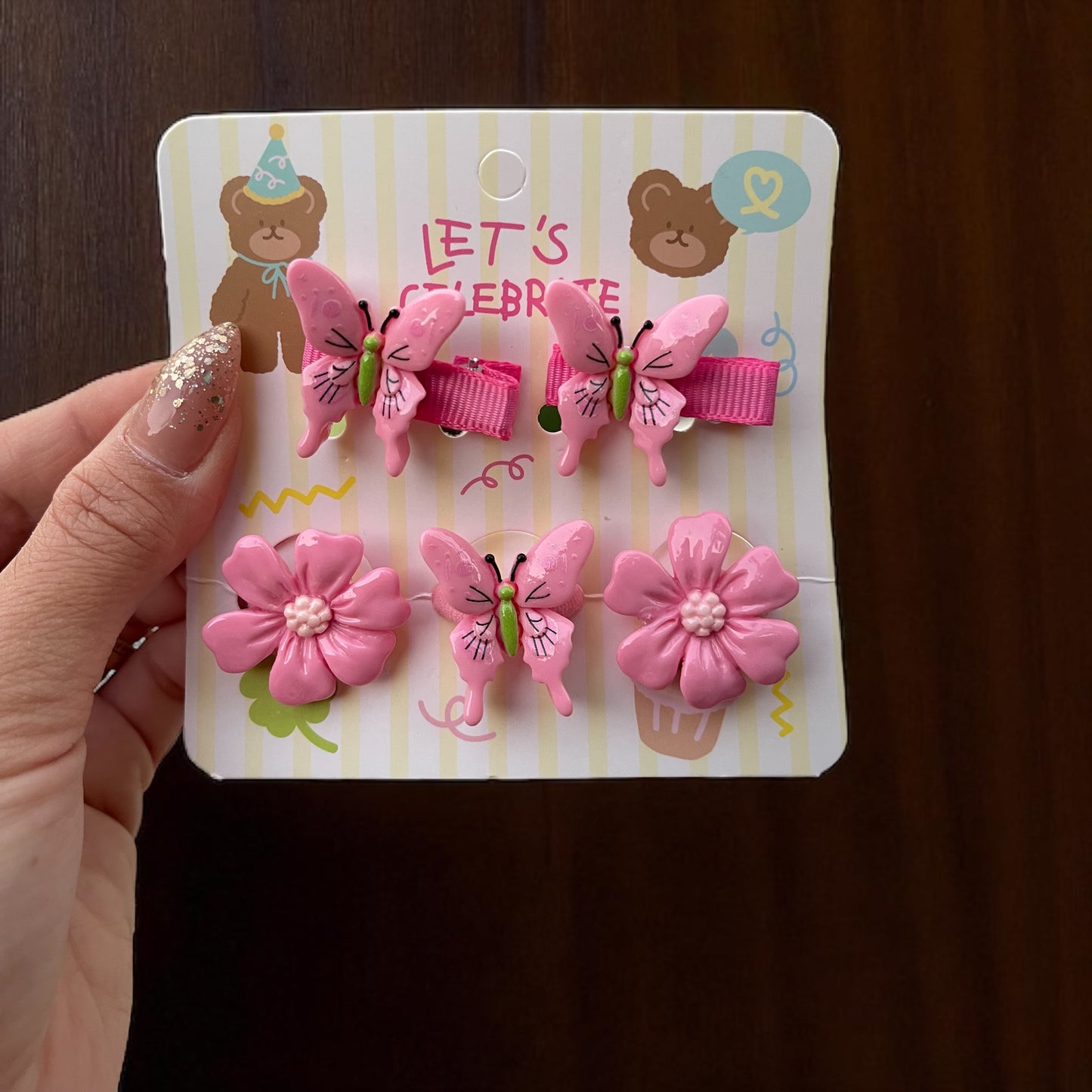 5Pcs Cute Butterfly Flowers Hair Clips and Ties