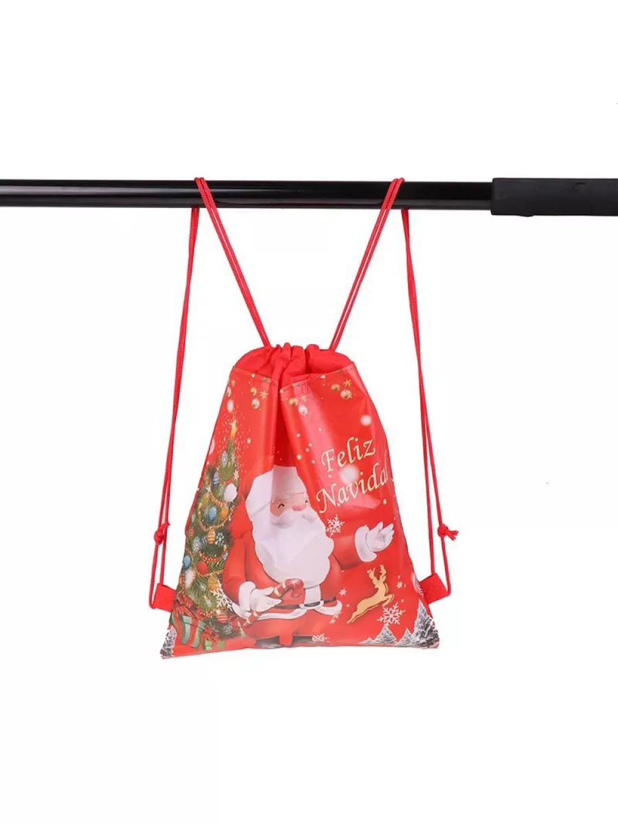 1Pcs Children's Backpack Non-woven Double-sided Santa Claus Drawstring Toy Storage Bag Birthday Party Christmas Gift Bag