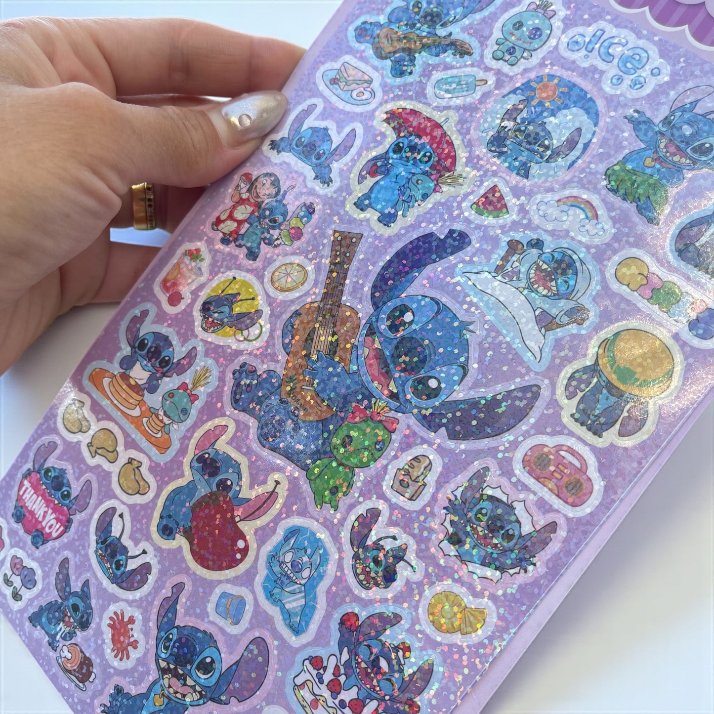 1 Sheet Sticker Set Sanrio Stitch Cute Laser Bling Stickers Decoration Children