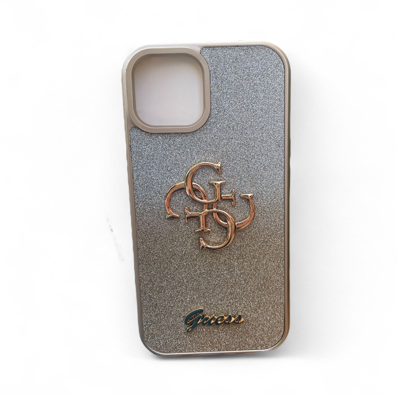 Guess iPhone 15 Compatible Glitter Logo Case Gold