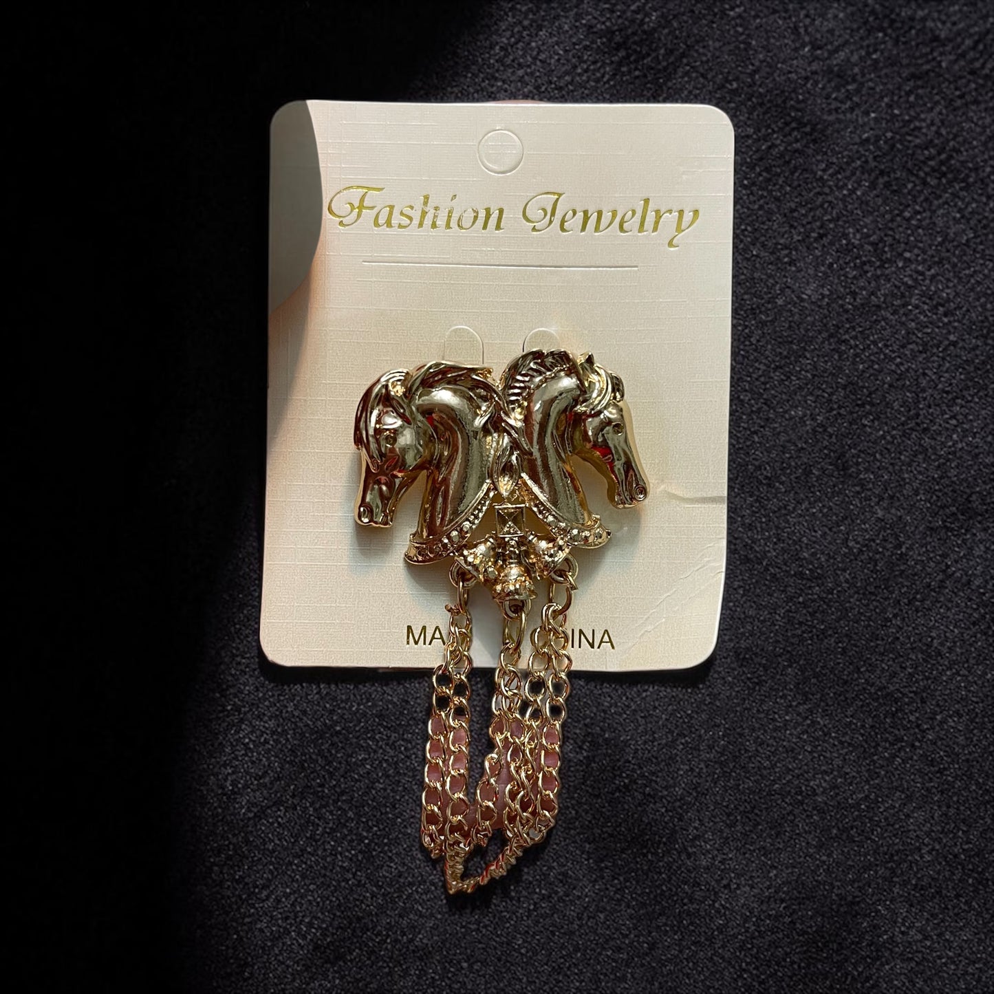 Royal Double Horse Brooch with Chains