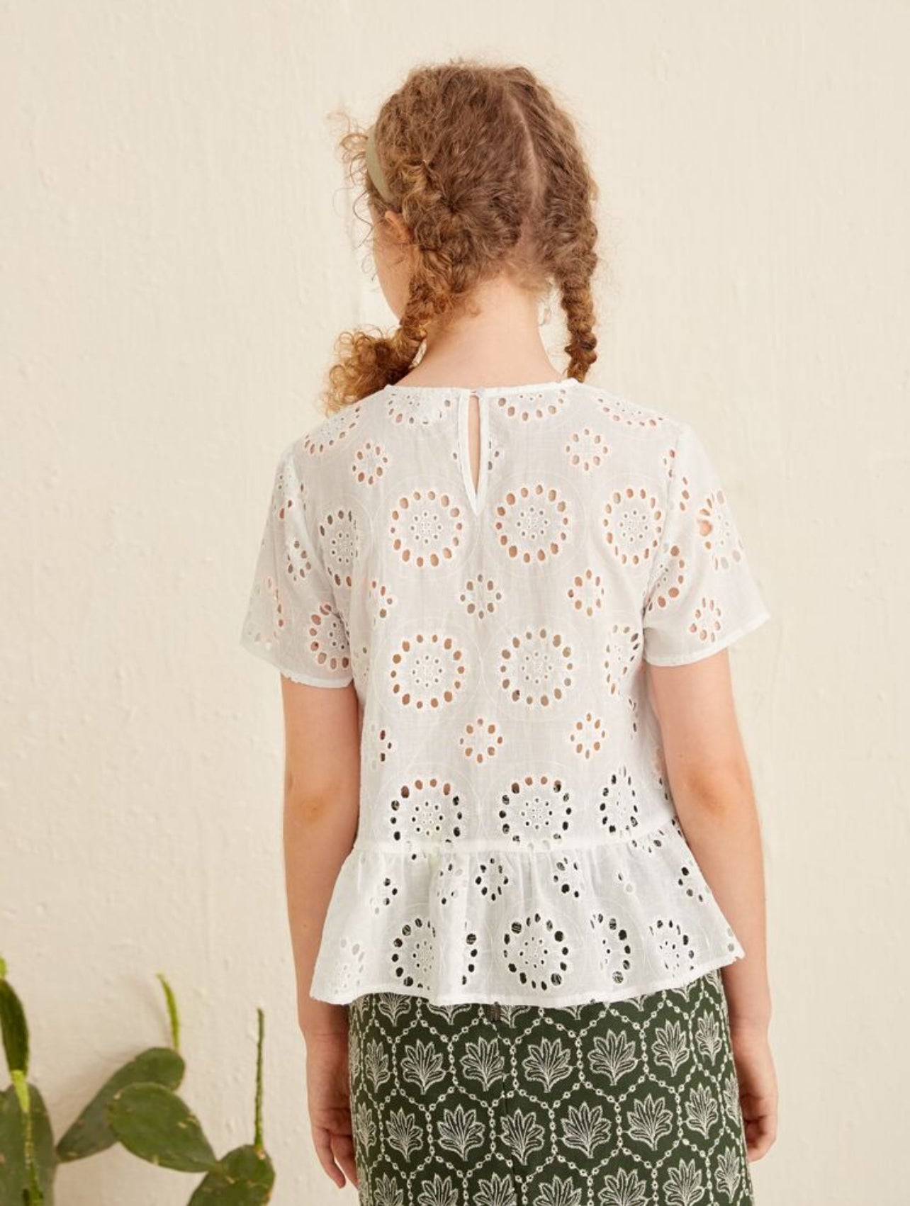 SHEIN Teen Girls Solid Ruffle Hem Schiffy Peplum Summer Top - 8Y