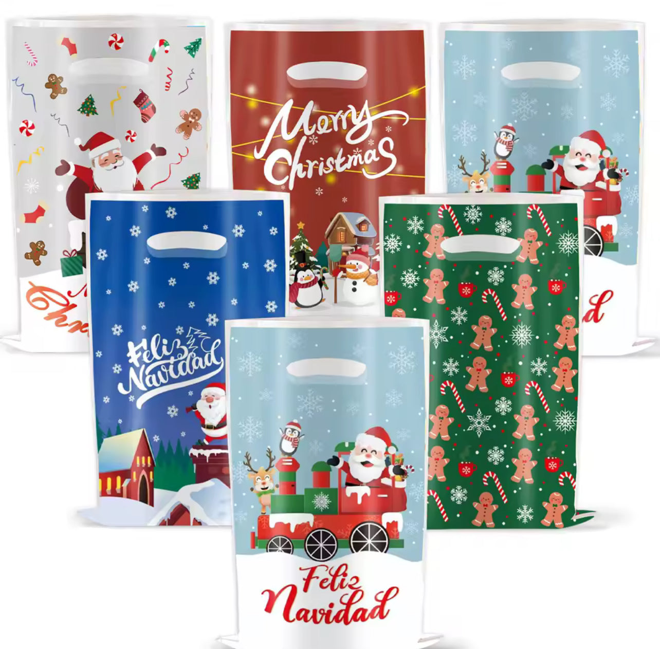 10pcs Christmas Bags Snowflakes Candy Gift Bags Merry Christmas Decoration Gift Wrapping Treat Bags New Year Packing Bag
