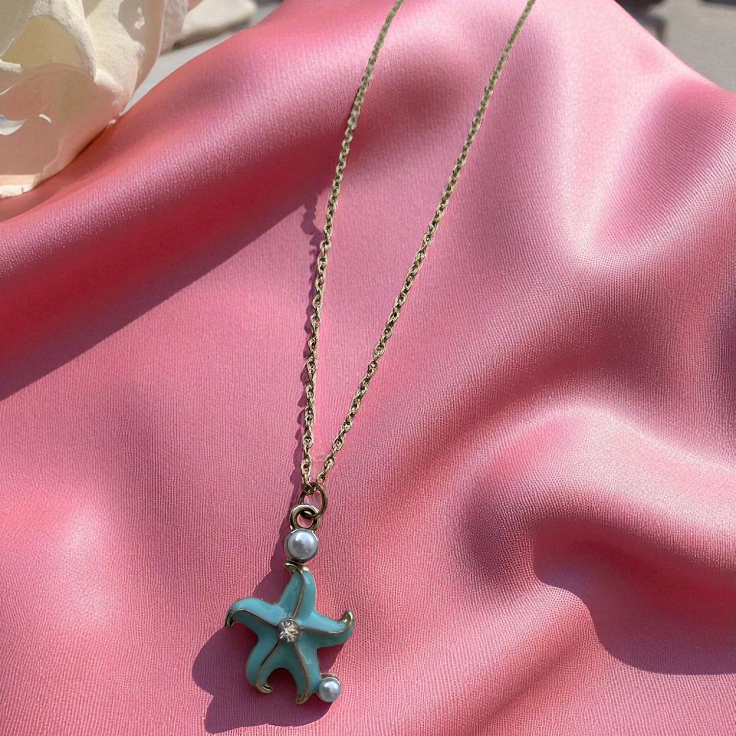Blue Starfish Stainless Steel Necklace With Pearl Detail